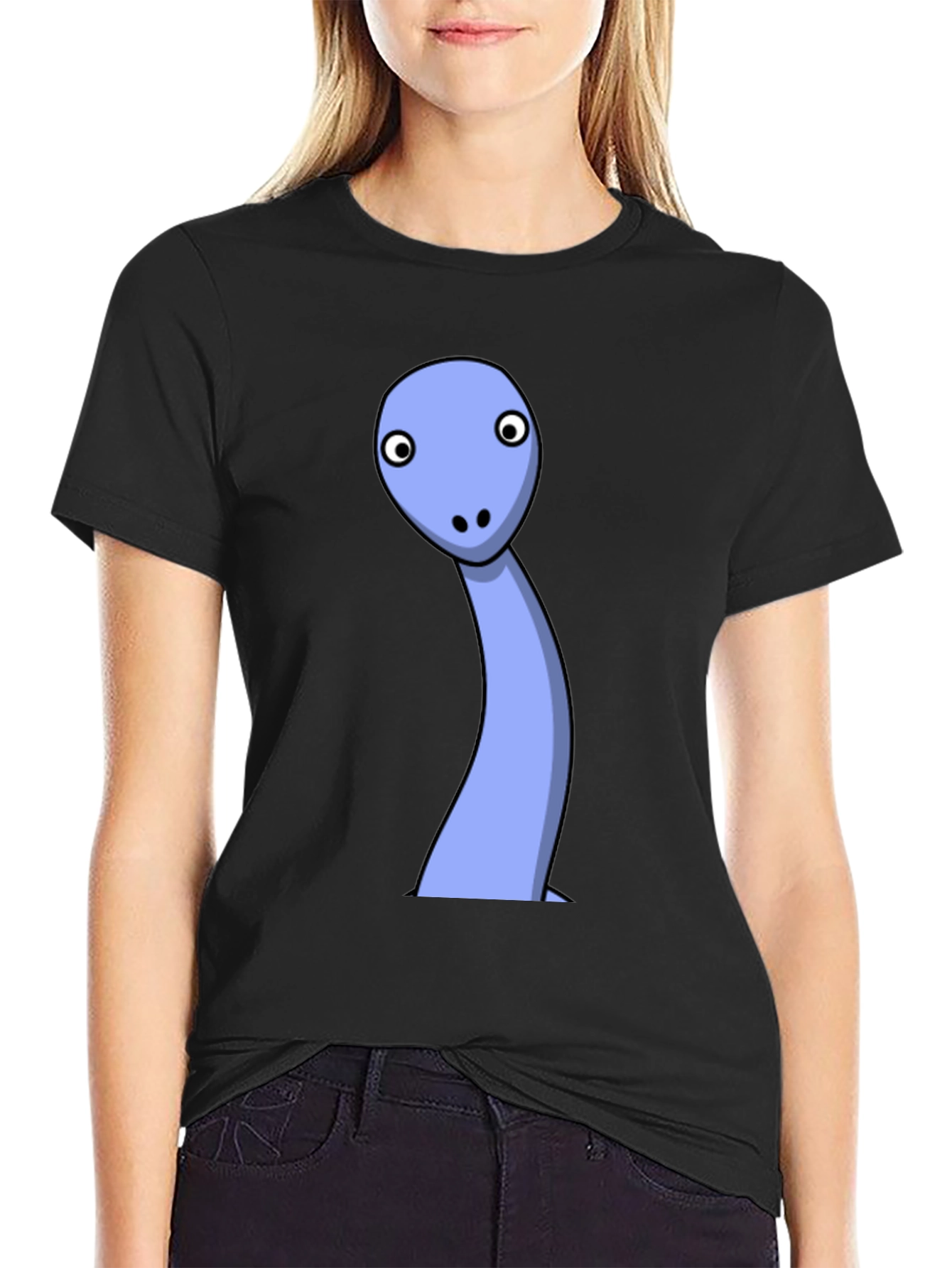 Black Cartoon Dinosaur Black T-Shirt view 2