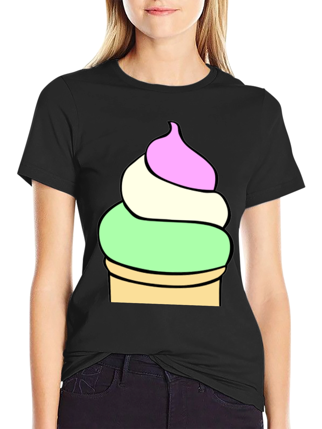 Black Ice Cream Cone Graphic Tee - Soft Cotton Blend view 2