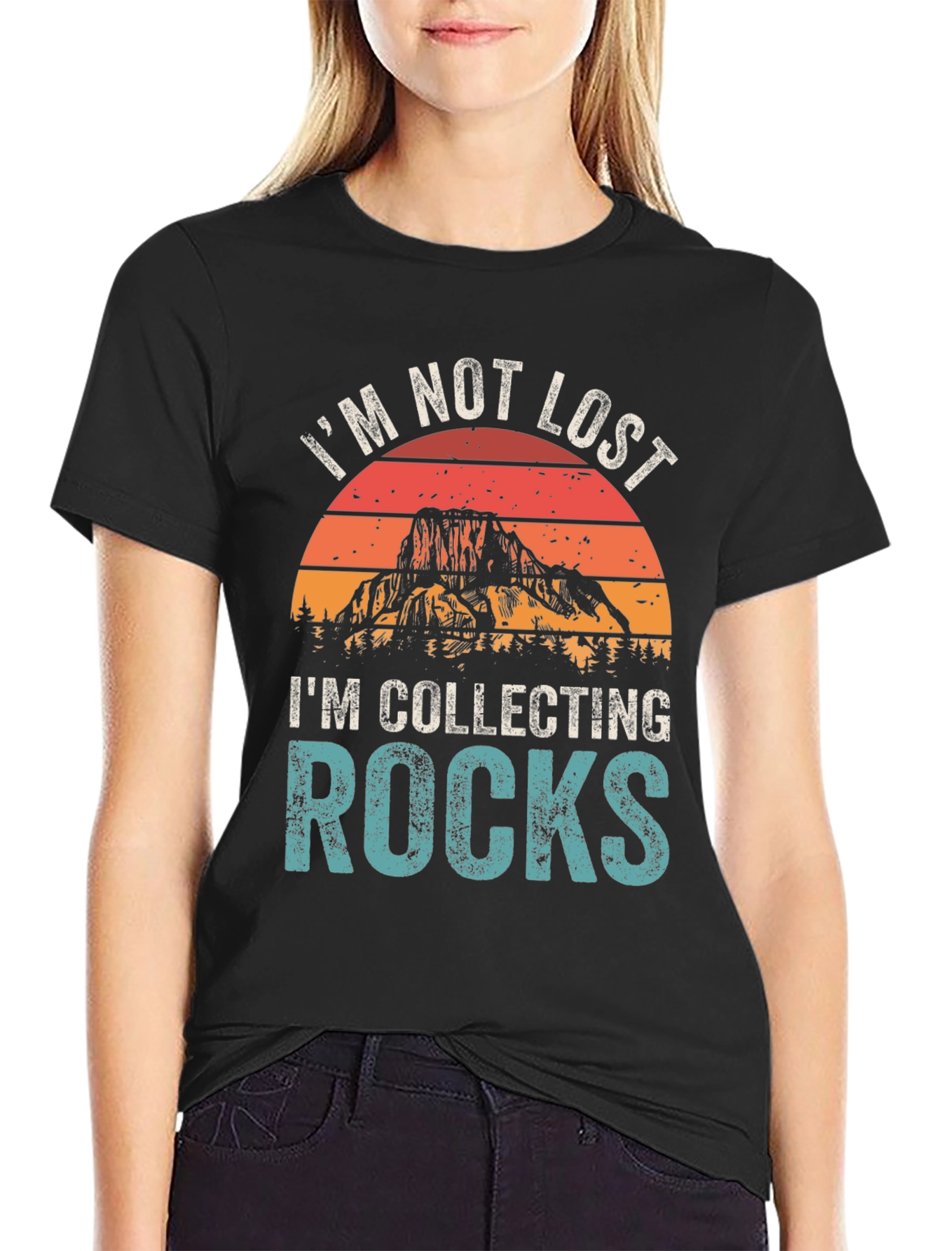 Black I'm Not Lost I'm Collecting Rocks T-Shirt view 2