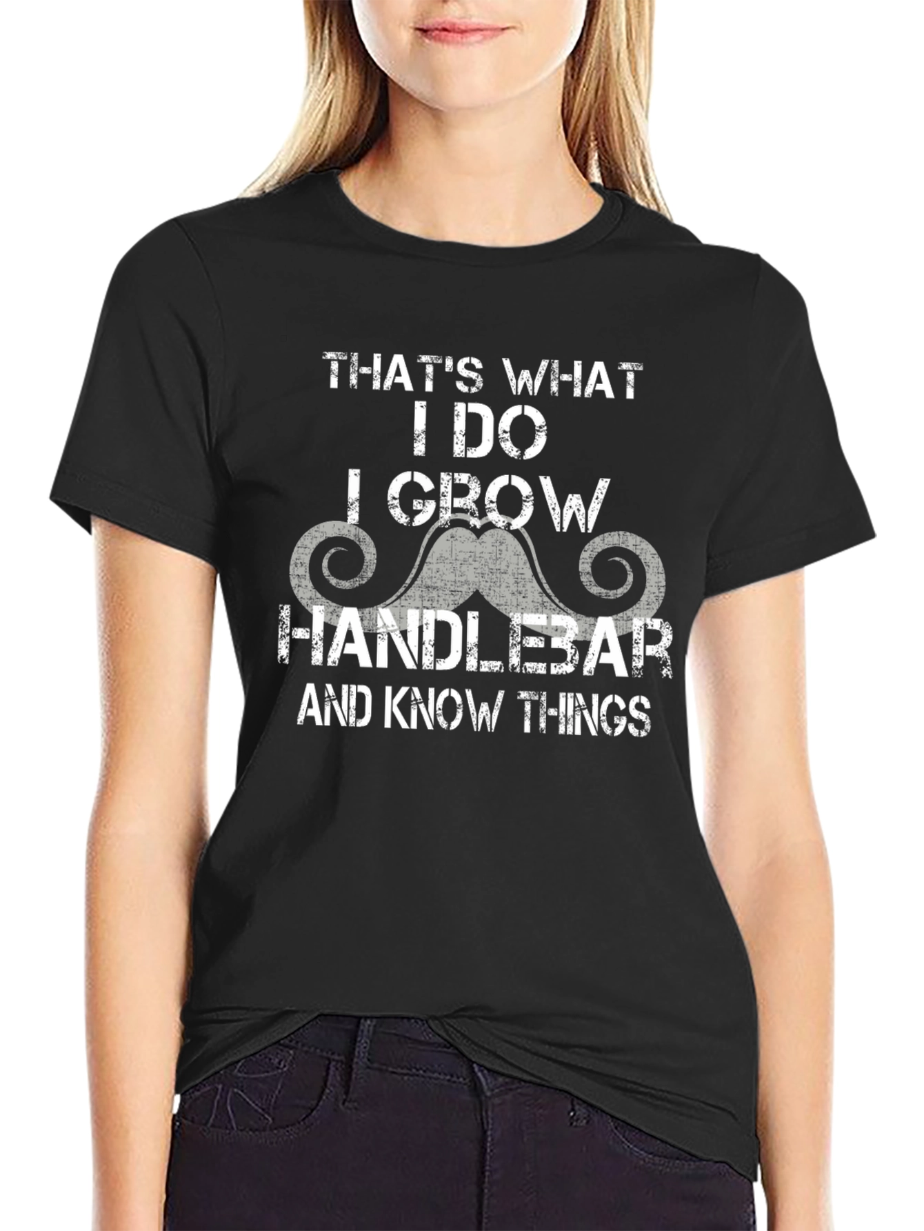 Black Handlebar Mustache T-Shirt - I Grow & Know Things view 2