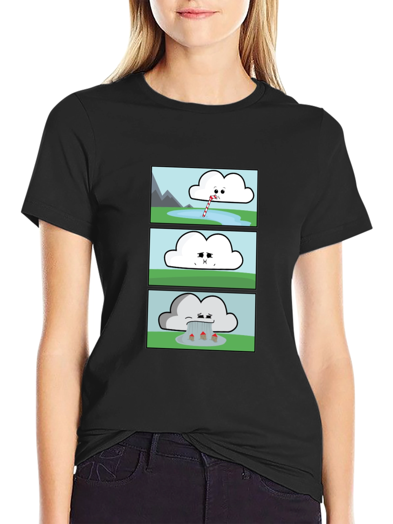 Black Funny Cloud Comic Black T-Shirt view 2