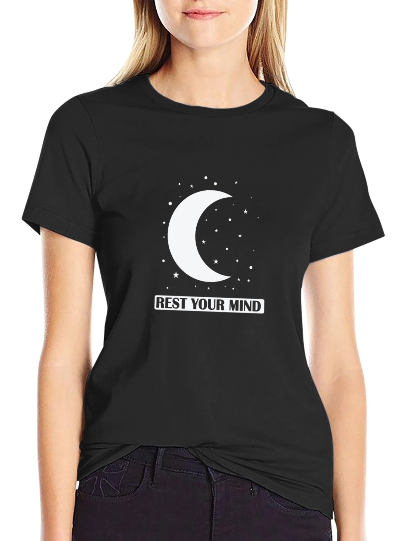 Black Rest Your Mind Crescent Moon Graphic Tee view 2
