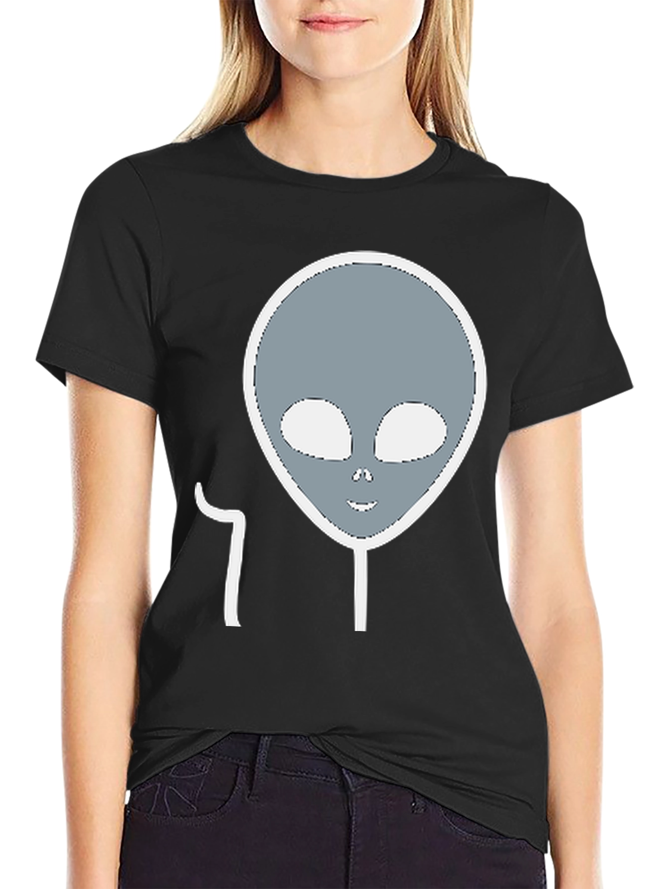Black Alien Head Graphic Tee - Black Cotton Blend view 2