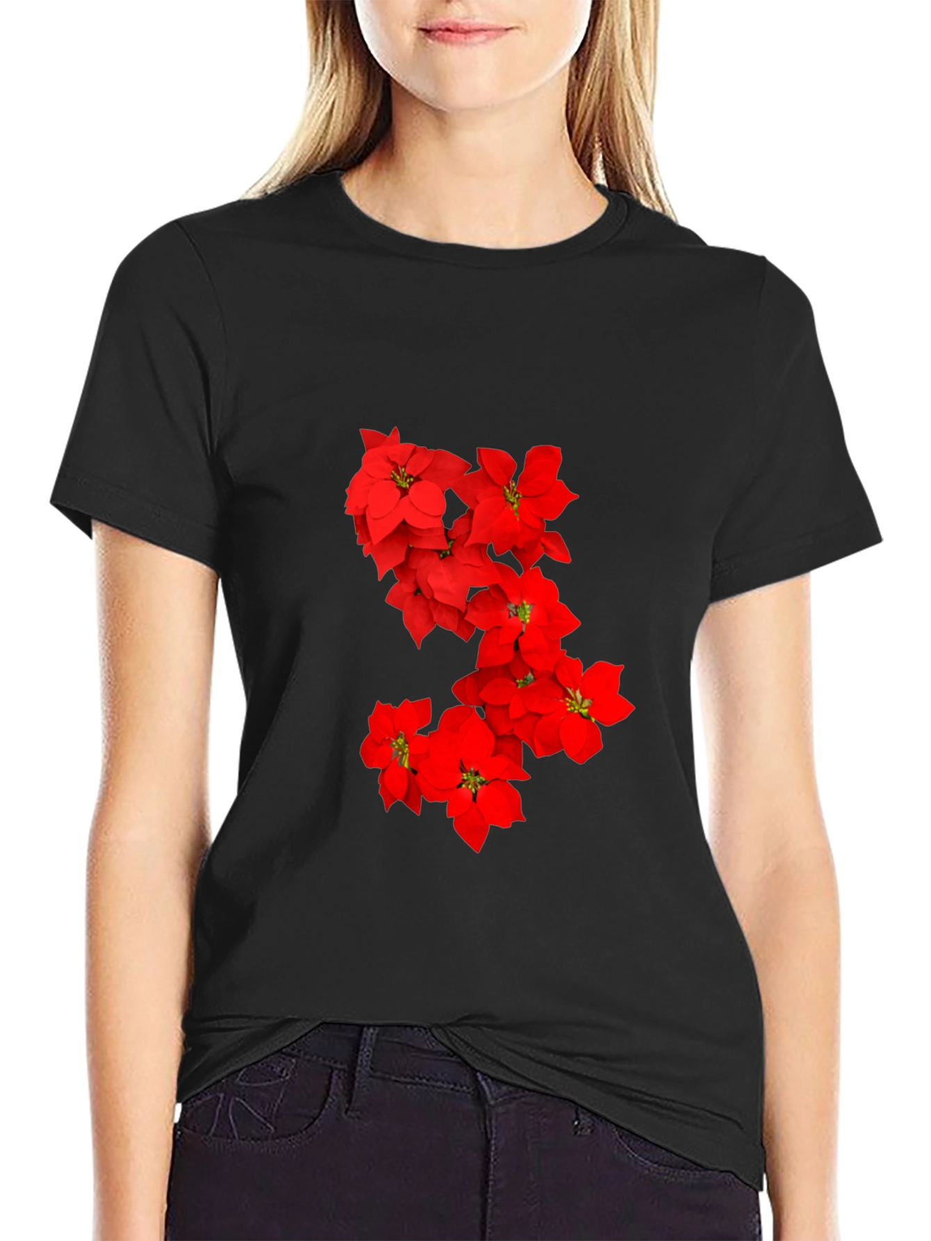Black Red Floral Print Black T-Shirt for Men view 2