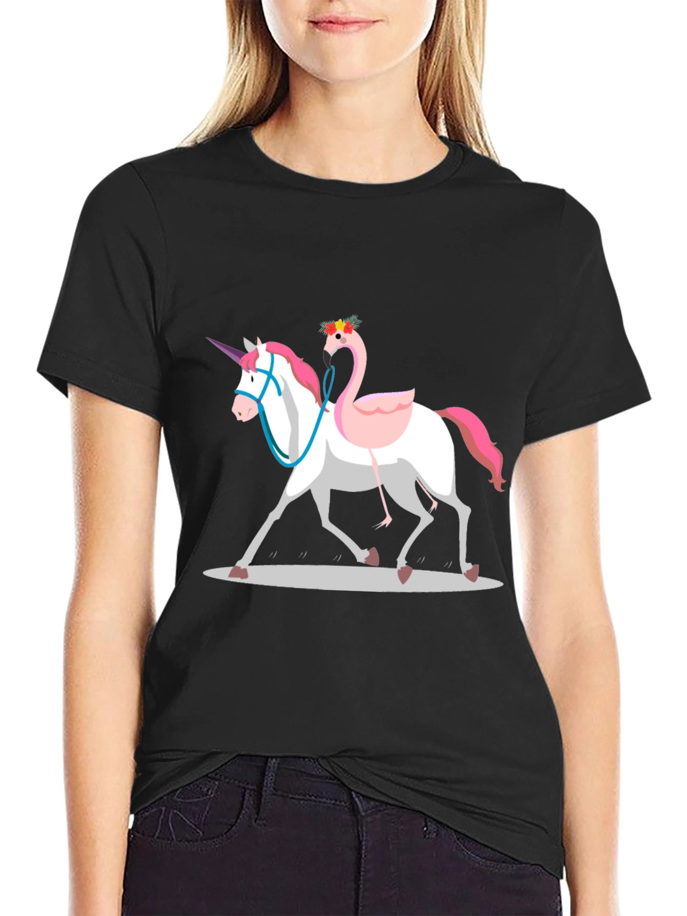 Black Unicorn & Flamingo T-Shirt view 2