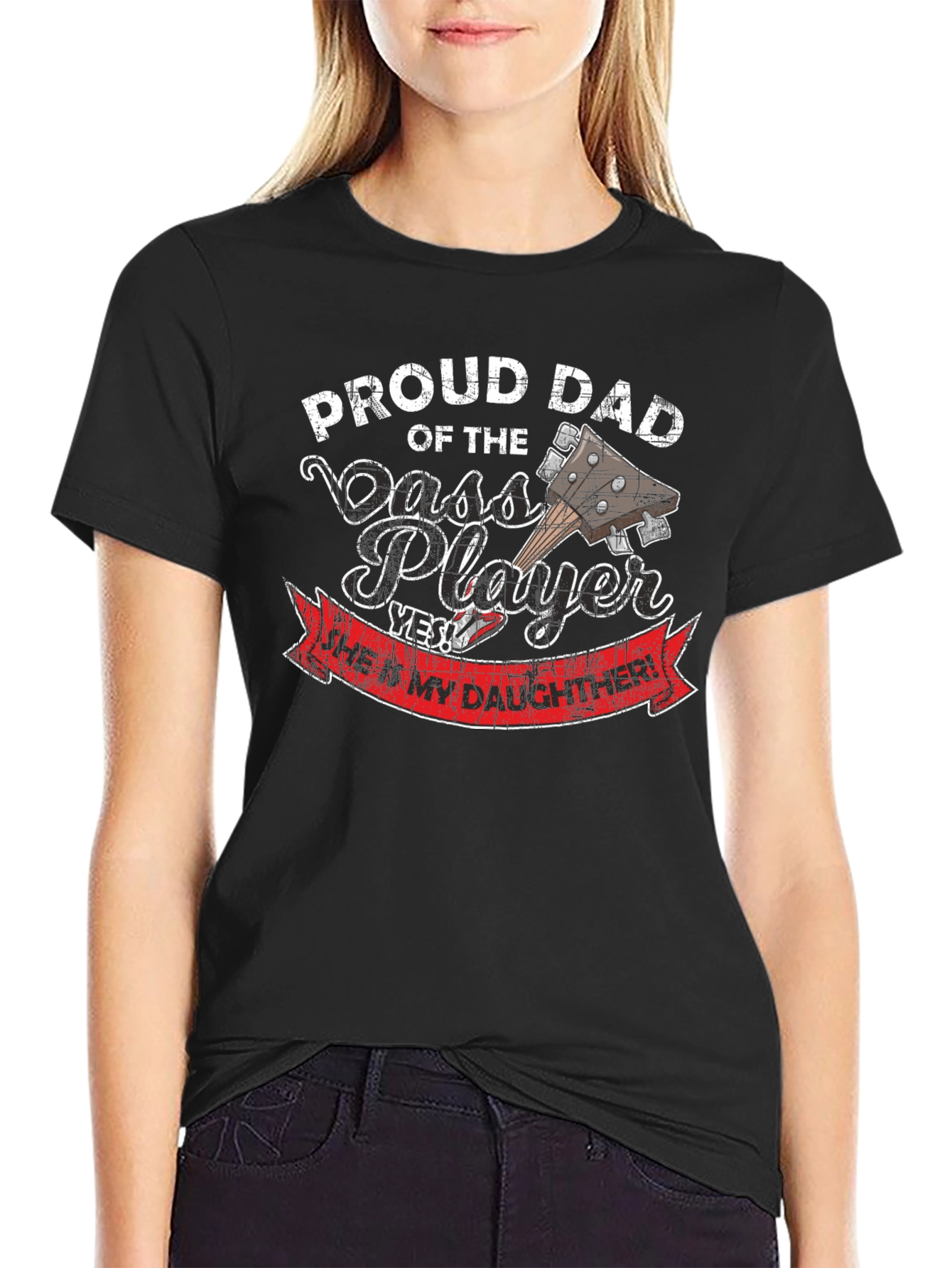 Black Proud Dad of a Bass Player T-Shirt view 2
