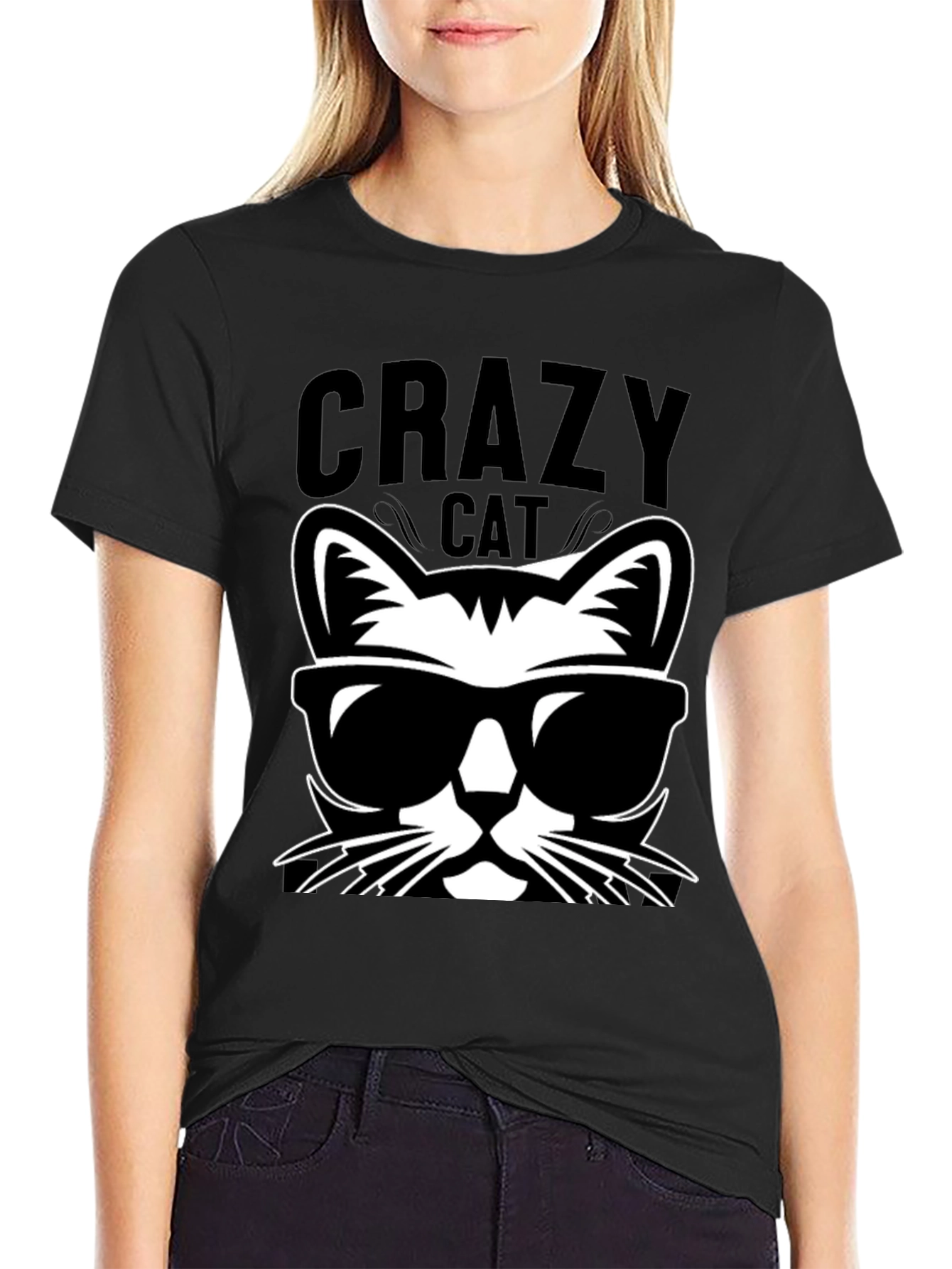 Black Crazy Cat Graphic Tee - Cool Cat T-Shirt view 2