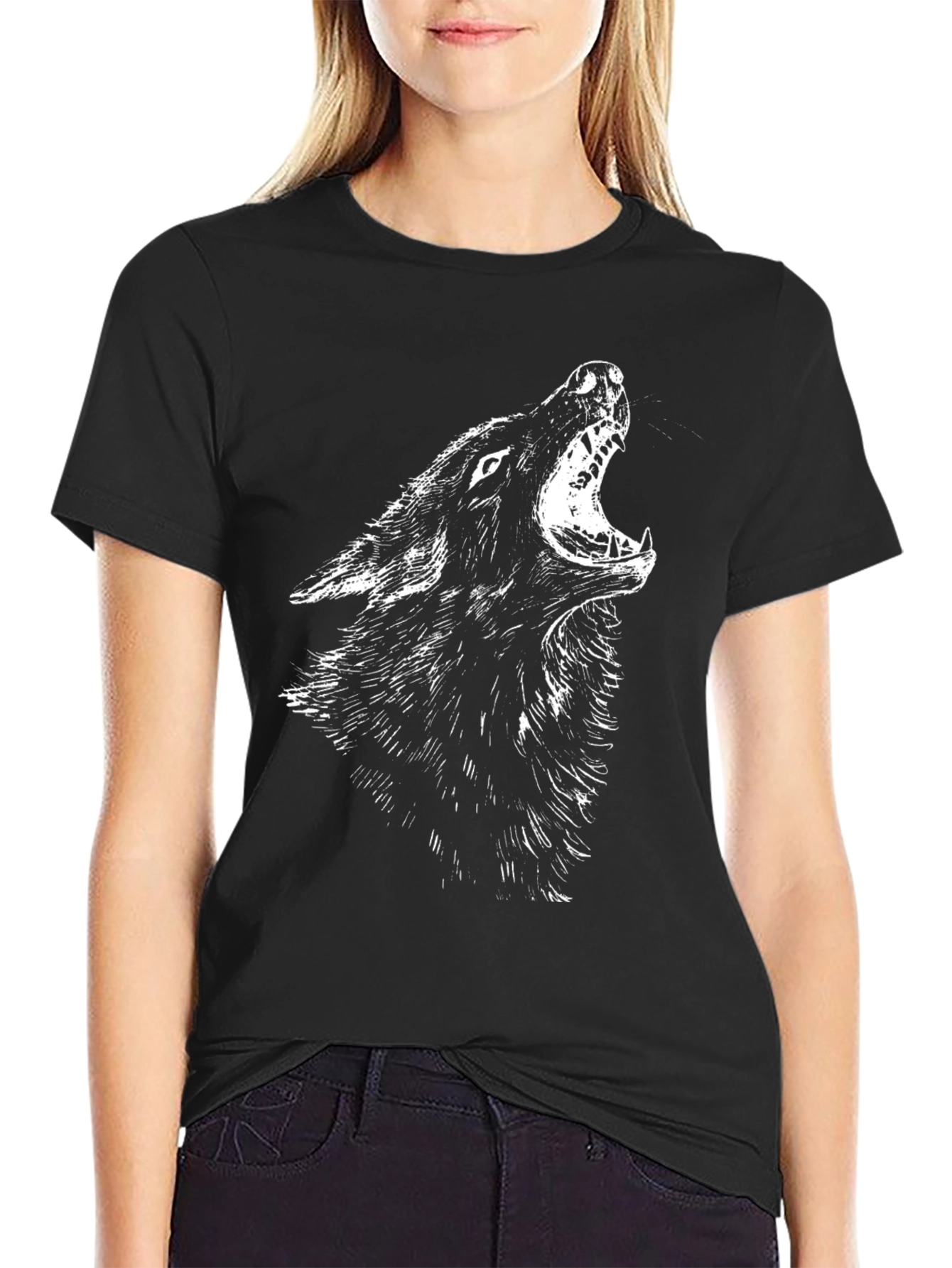 Black Wolf Howl Graphic Tee - Black T-Shirt view 2