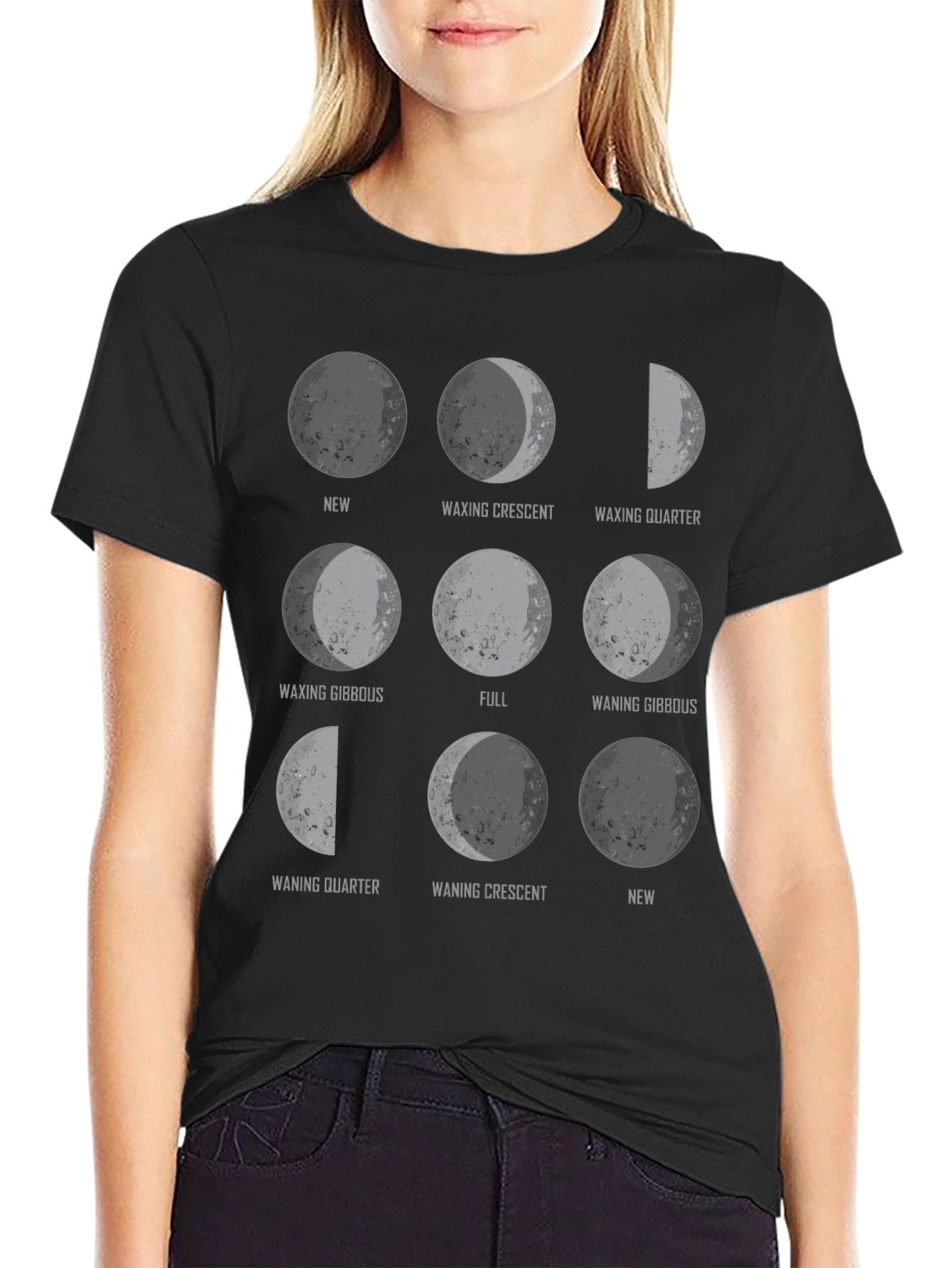 Black Moon Phases Graphic Tee - Astronomy T-Shirt view 2