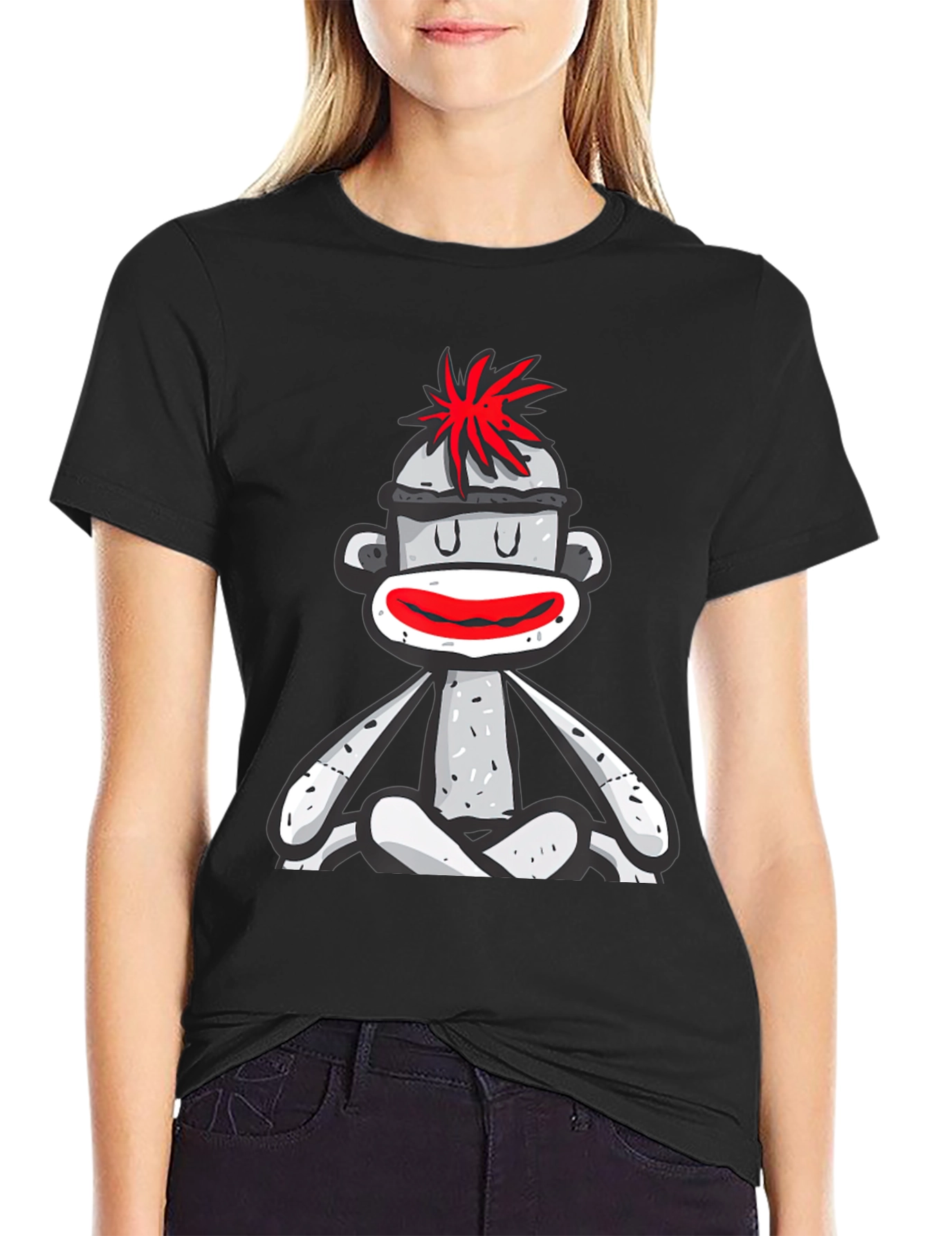 Black Sock Monkey T-Shirt - Meditating Design view 2