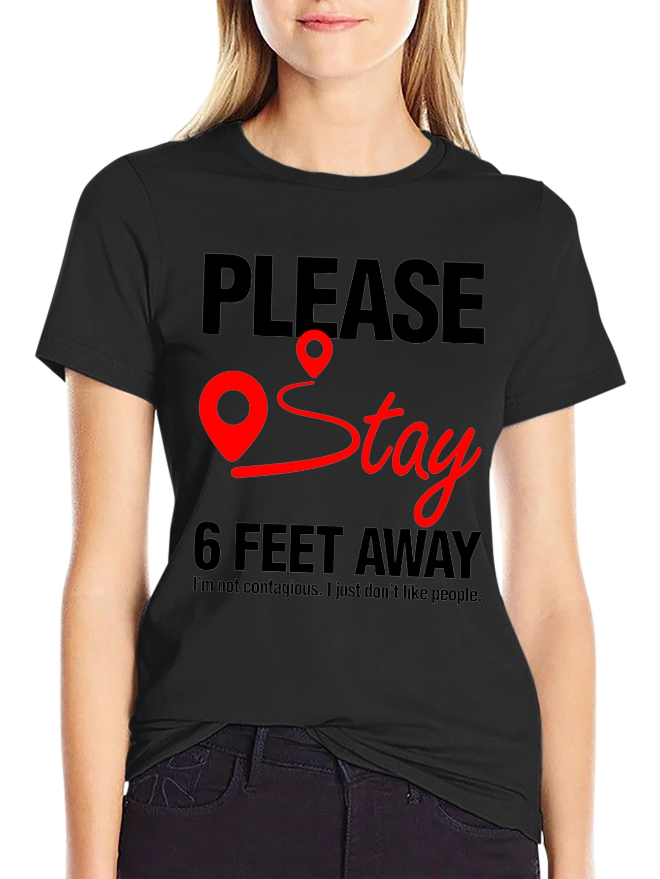 Black Please Stay 6 Feet Away T-Shirt view 2