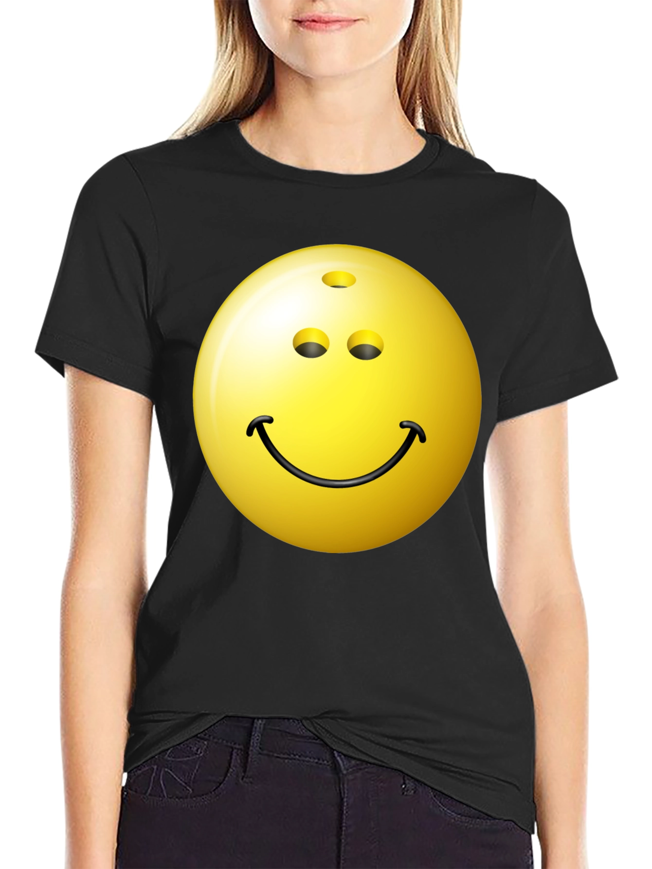 Black Bowling Ball Smiley Face Black T-Shirt view 2