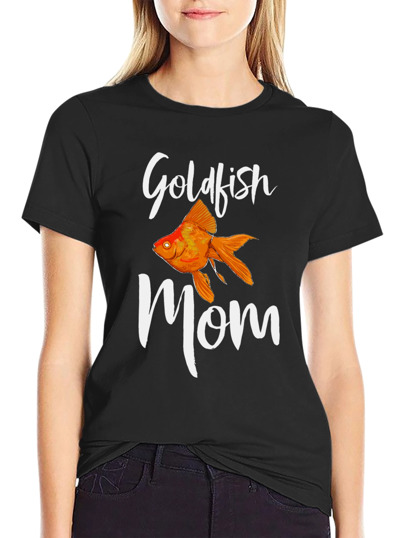 Black Goldfish Mom T-Shirt - Black Cotton Tee view 2