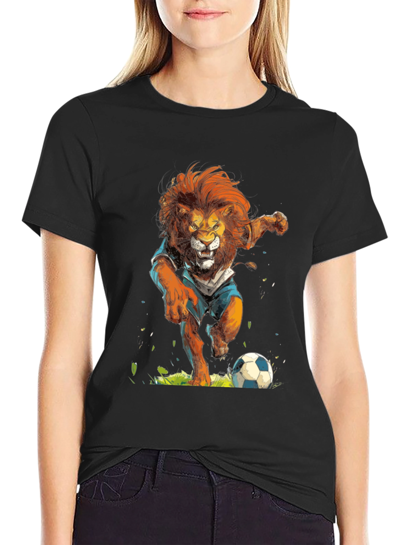 Black Lion Soccer T-Shirt - Black Graphic Tee view 2