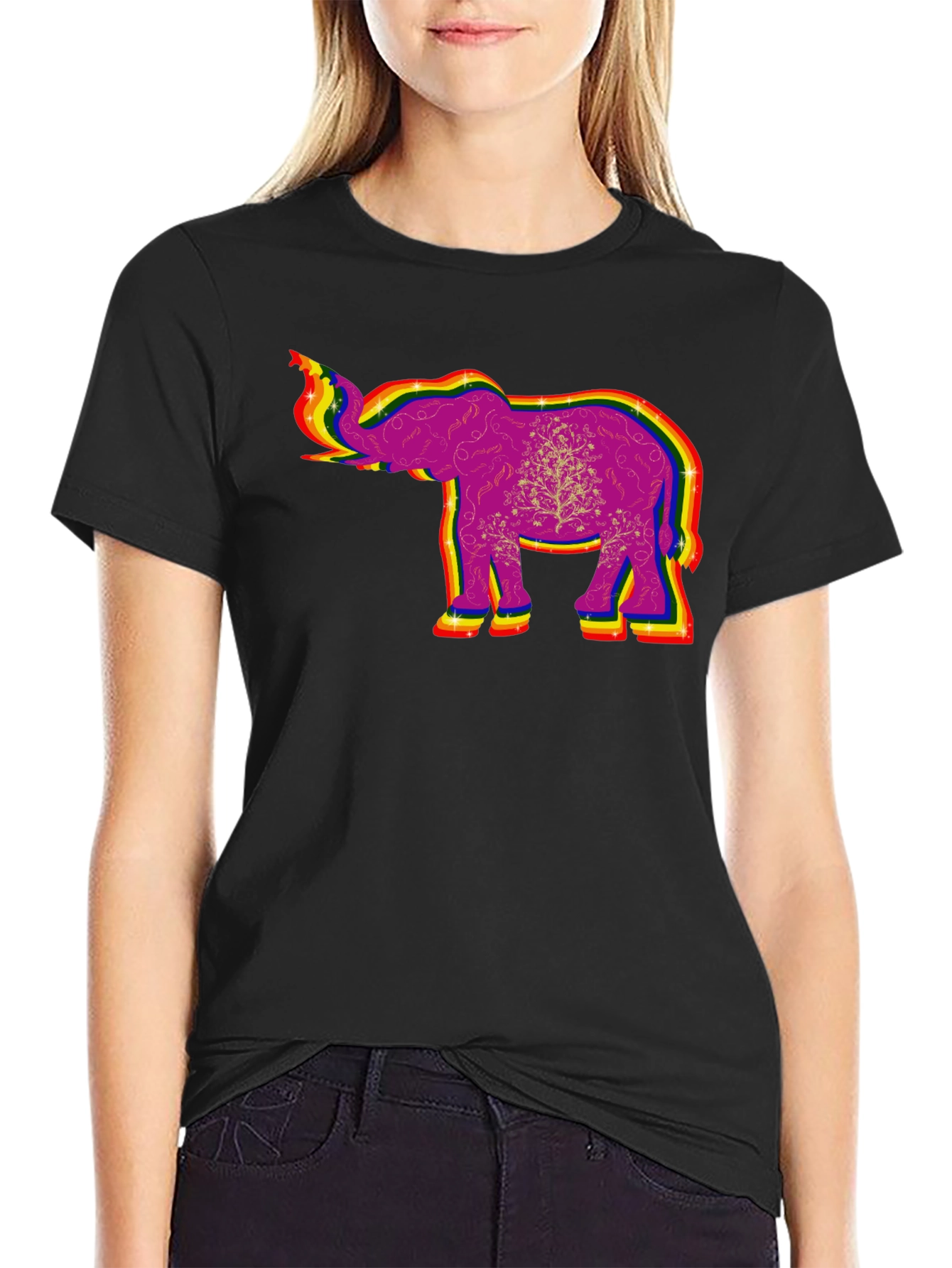 Black Rainbow Elephant Graphic Tee - Unique Design view 2