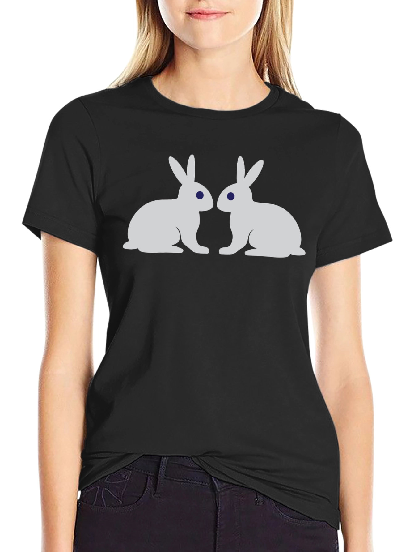 Black Two Bunny Rabbit Graphic Tee - Black view 2
