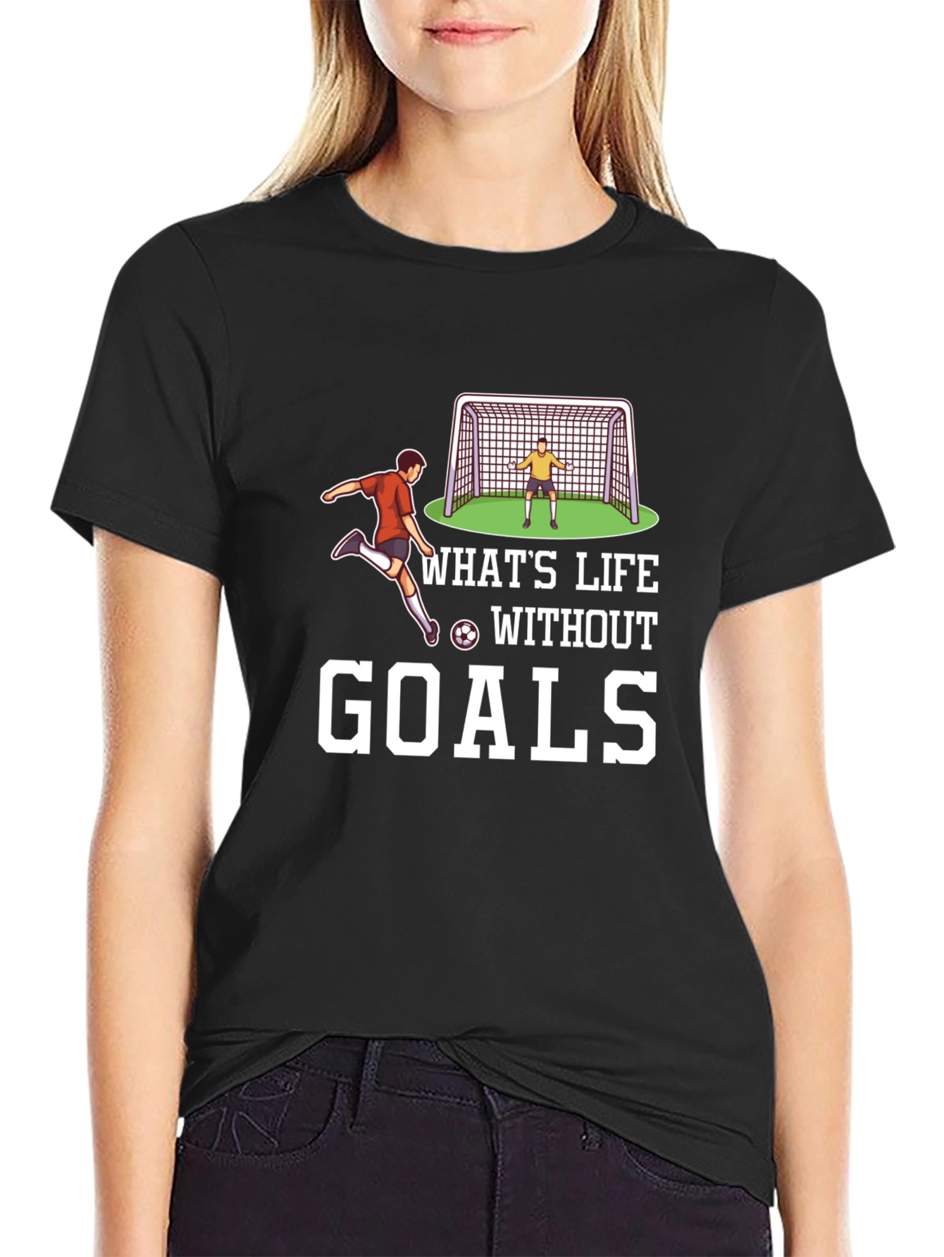 Black Soccer Goals Graphic T-Shirt - Black Casual Tee view 2