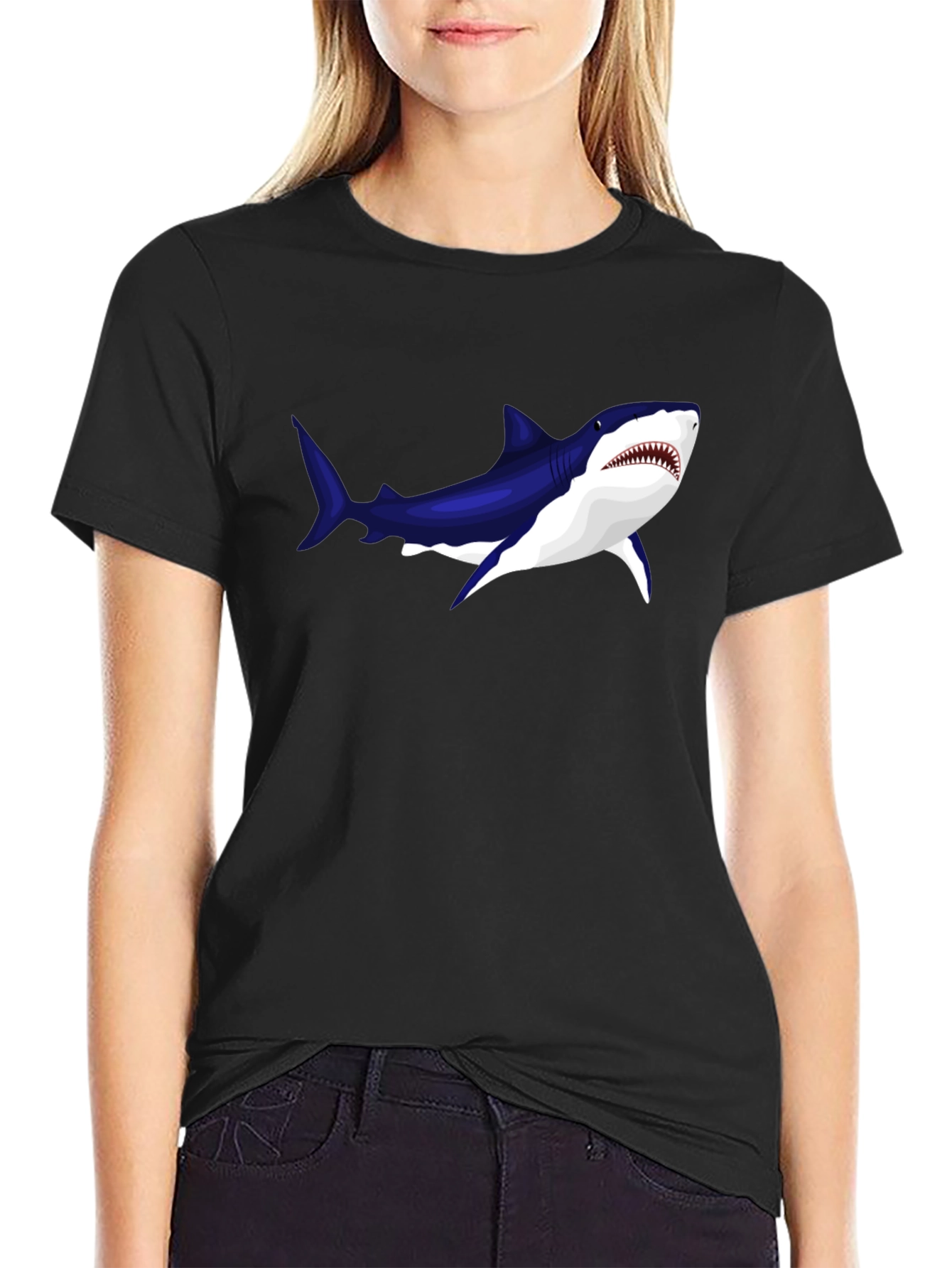 Black Cool Shark Graphic Black T-Shirt view 2