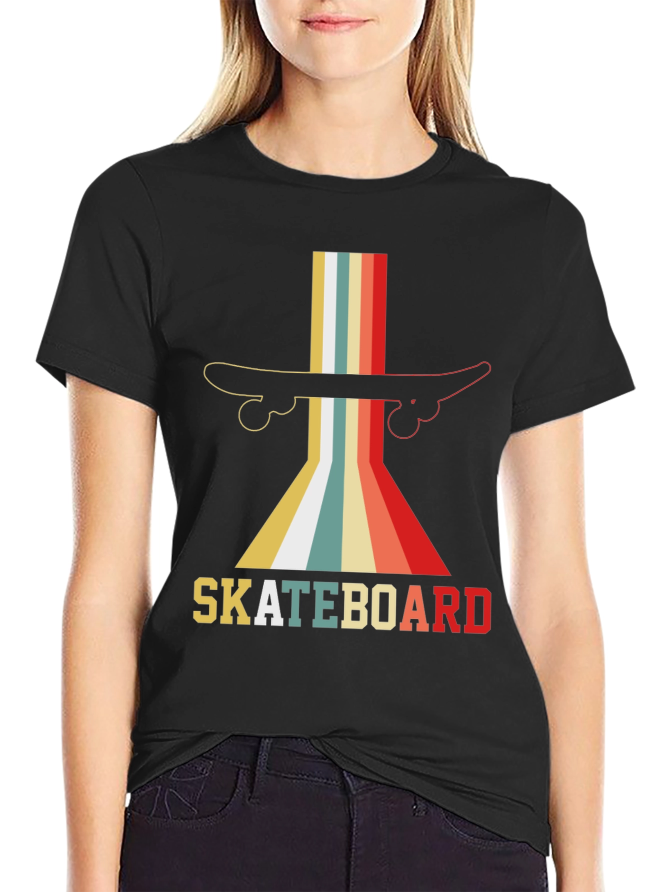 Black Retro Skateboard Graphic Tee - Vintage Style Shirt view 2