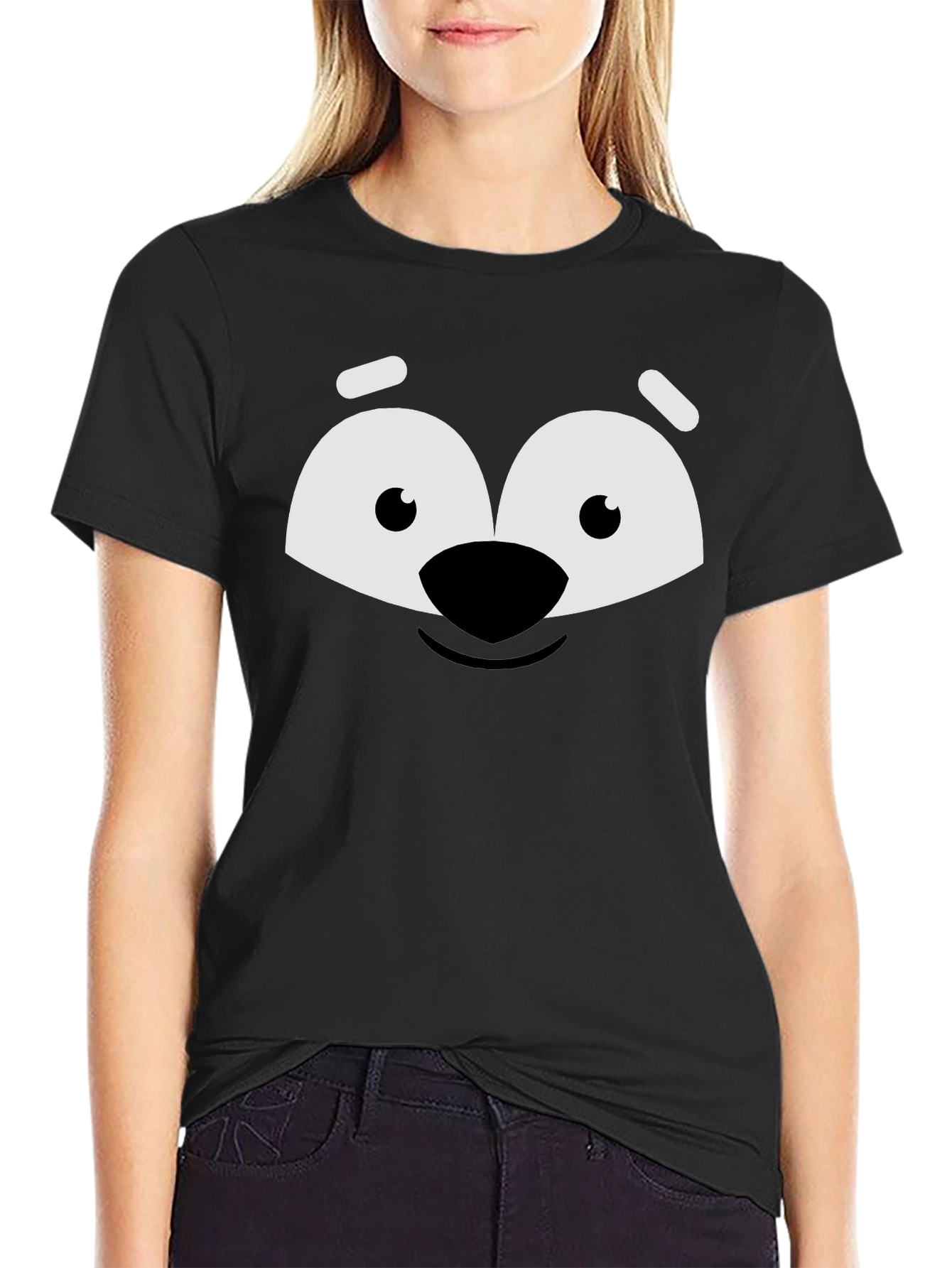 Black Cartoon Face Graphic Tee - Black Unisex Shirt view 2