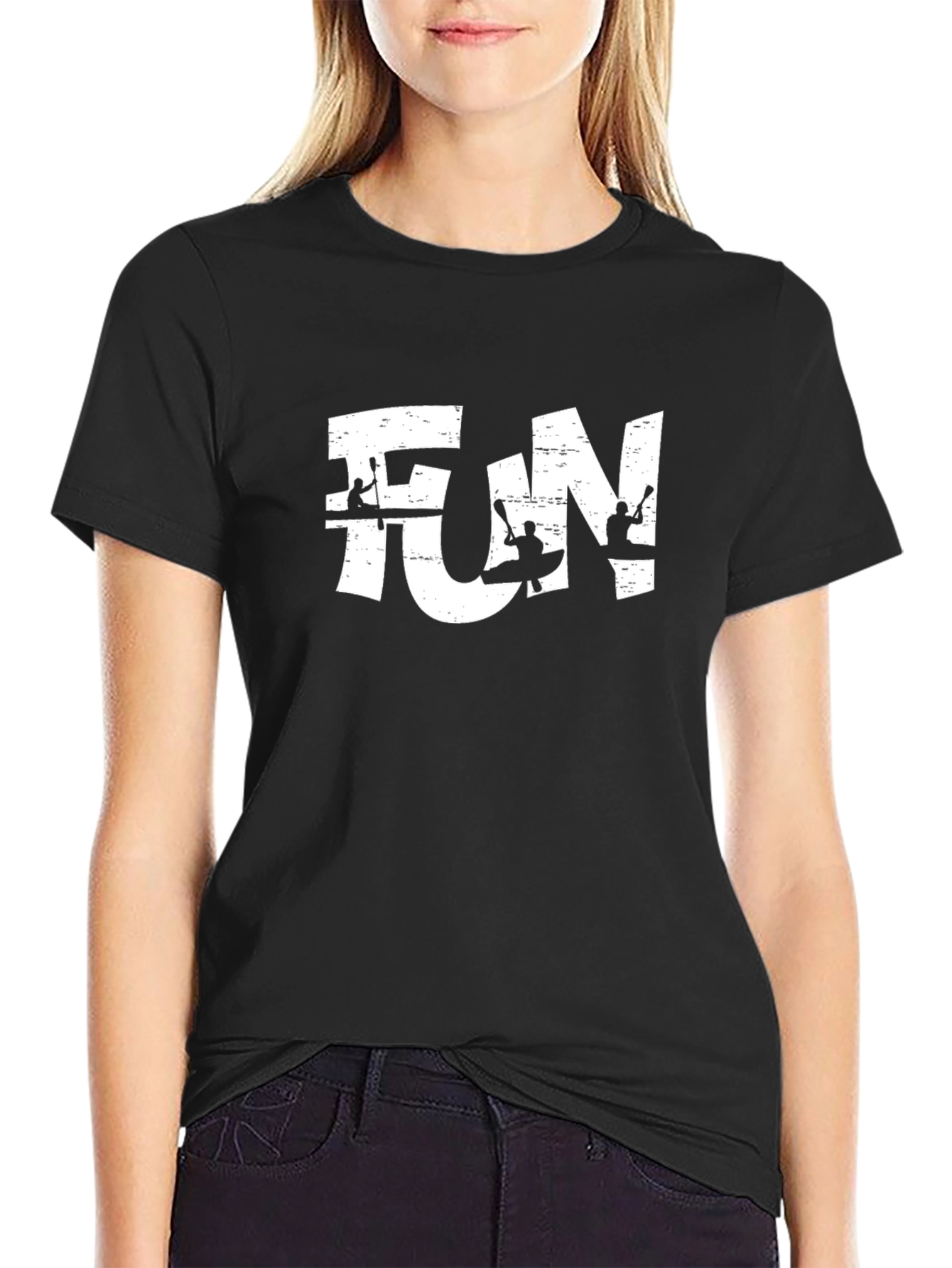 Black Fun Kayak T-Shirt - Black Crew Neck Tee view 2