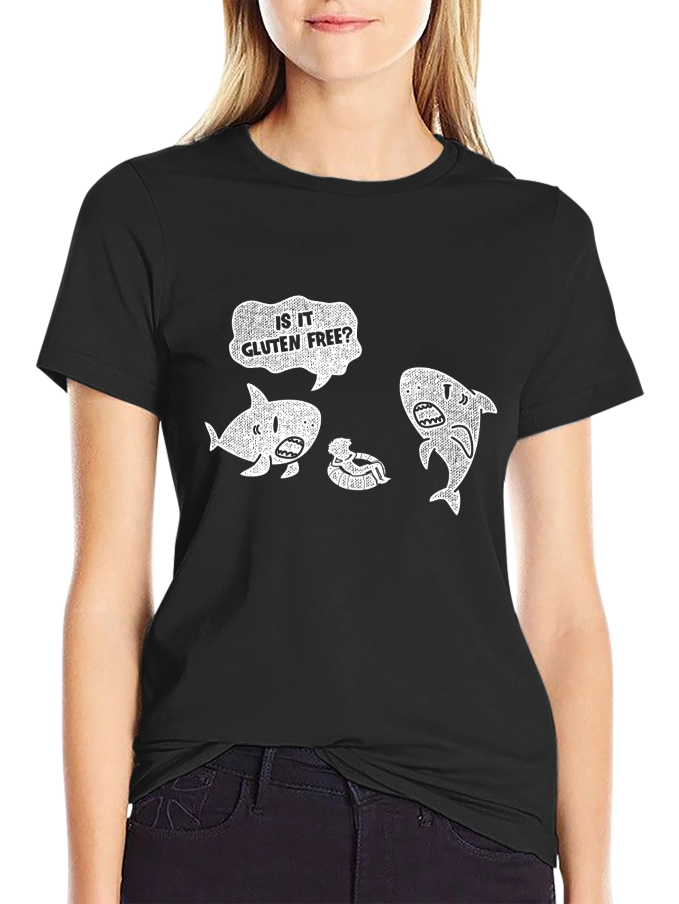 Black Is It Gluten Free Shark Humor T-Shirt view 2