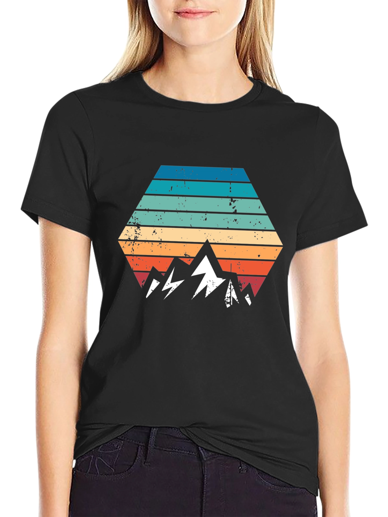 Black Retro Mountainscape Graphic Tee - Black view 2