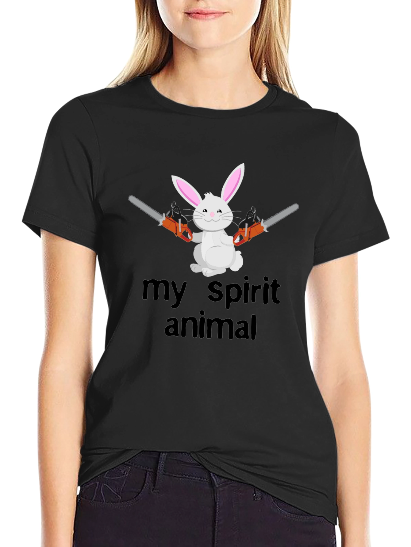 Black My Spirit Animal Bunny Chainsaw Graphic Tee view 2