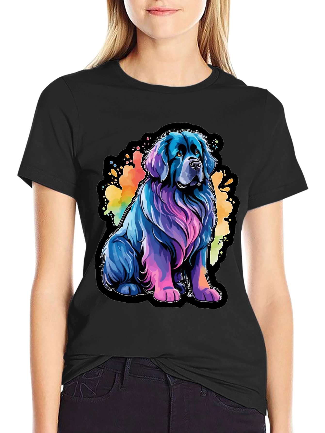 Black Colorful Dog Graphic Tee - Soft Cotton Blend view 2