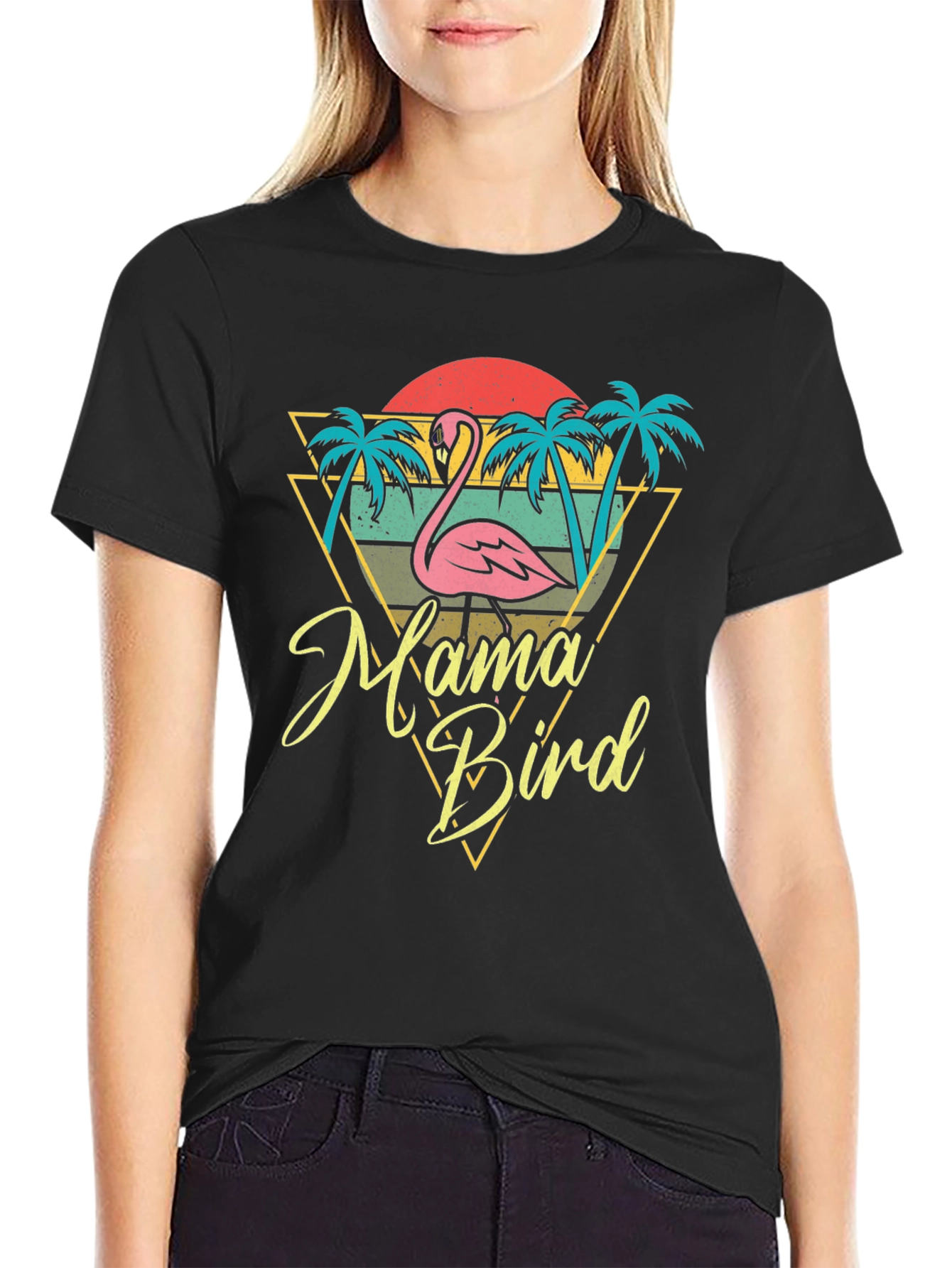 Black Mama Bird Flamingo Graphic Tee - Tropical Style view 2