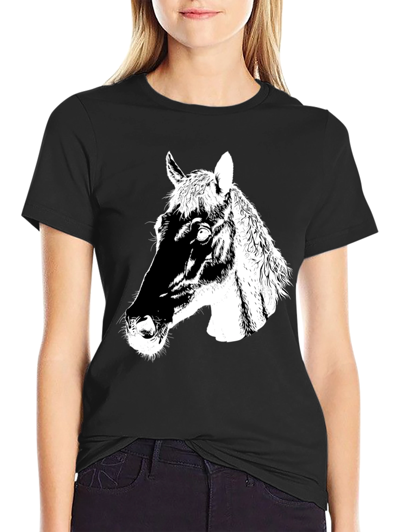 Black Men's Black Horse Graphic T-Shirt view 2