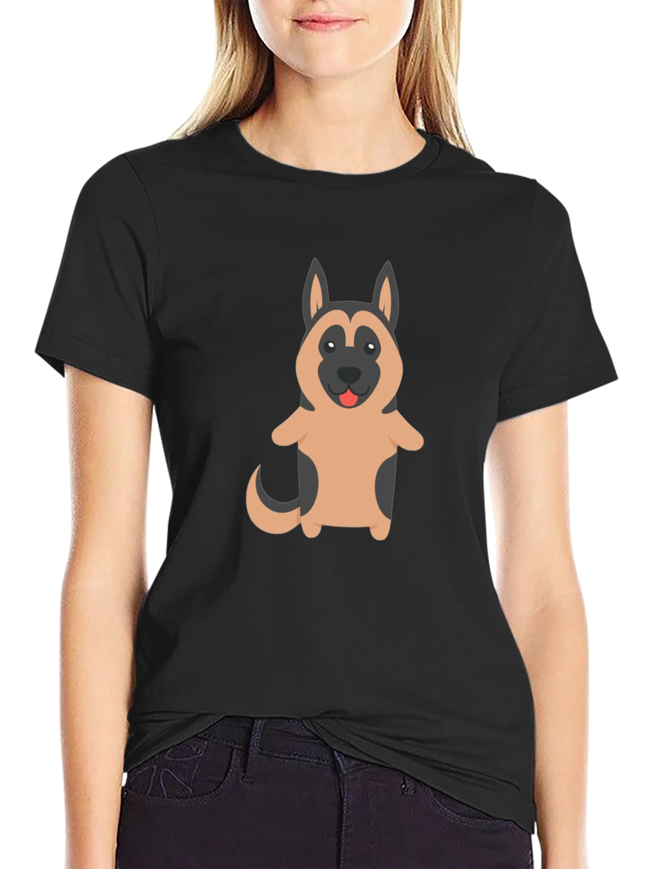 Black German Shepherd Dog Cartoon Graphic T-Shirt view 2