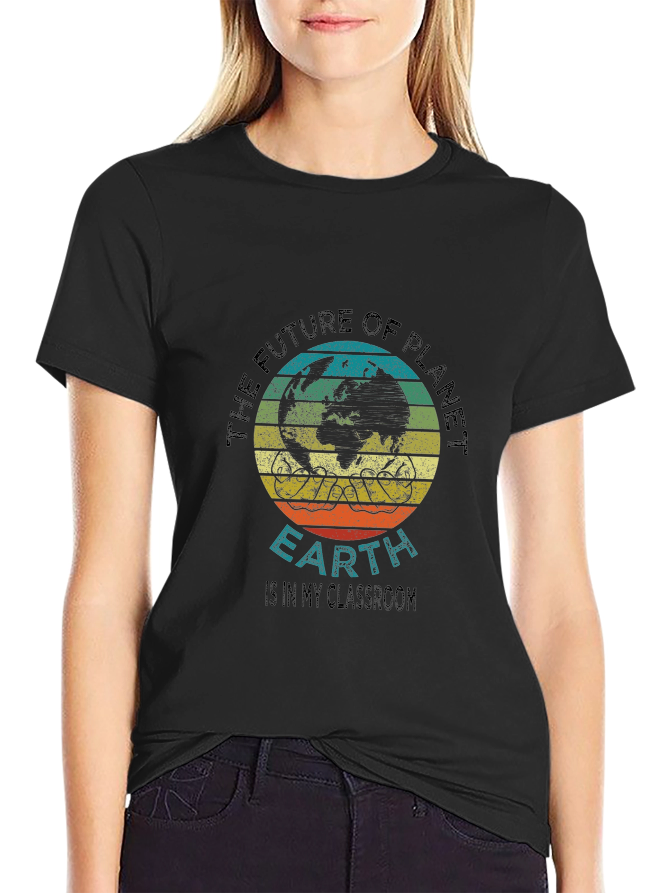 Black Planet Earth Classroom T-Shirt view 2