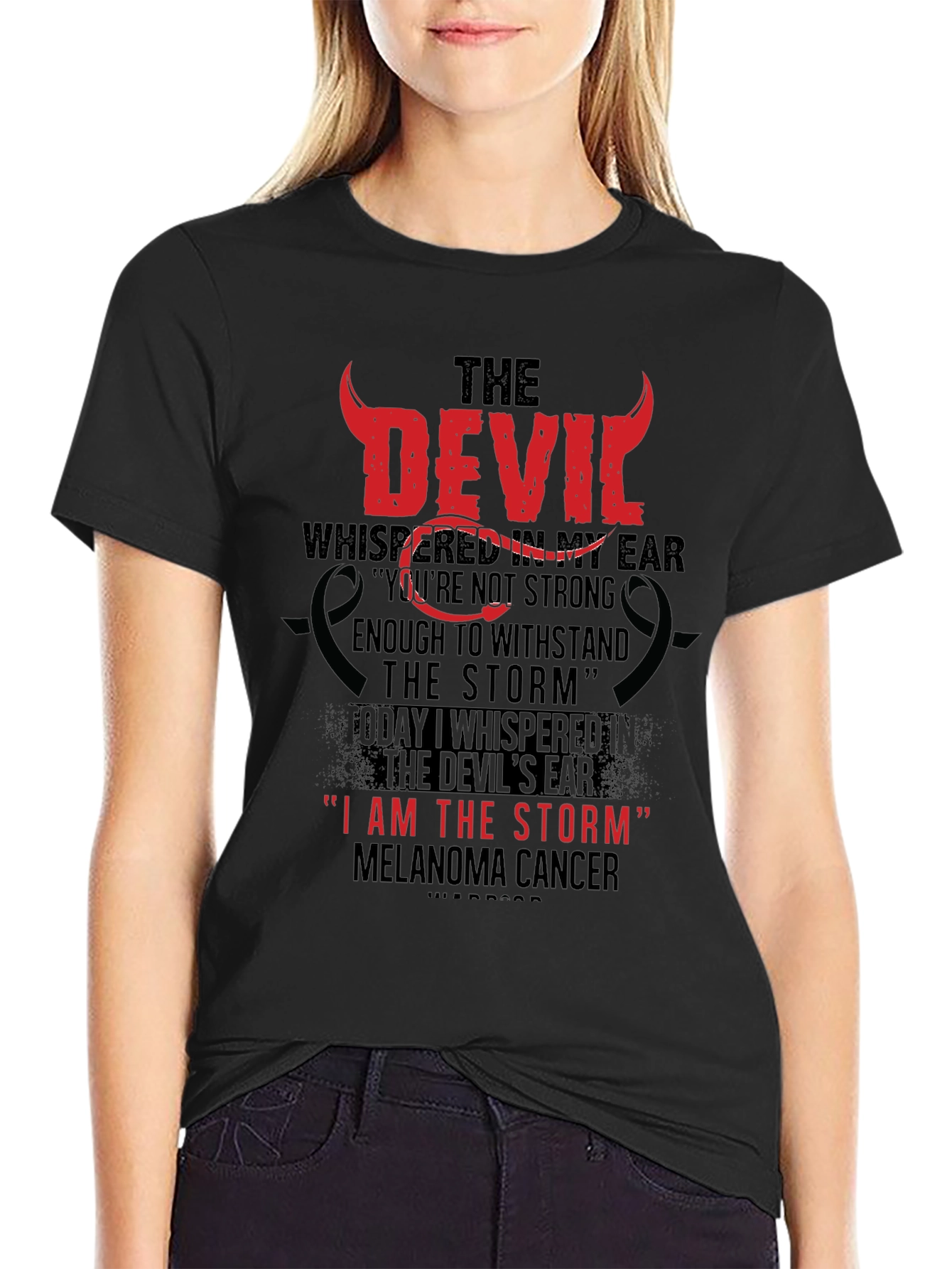 Black The Devil Whispered Melenoma Awareness T-Shirt view 2