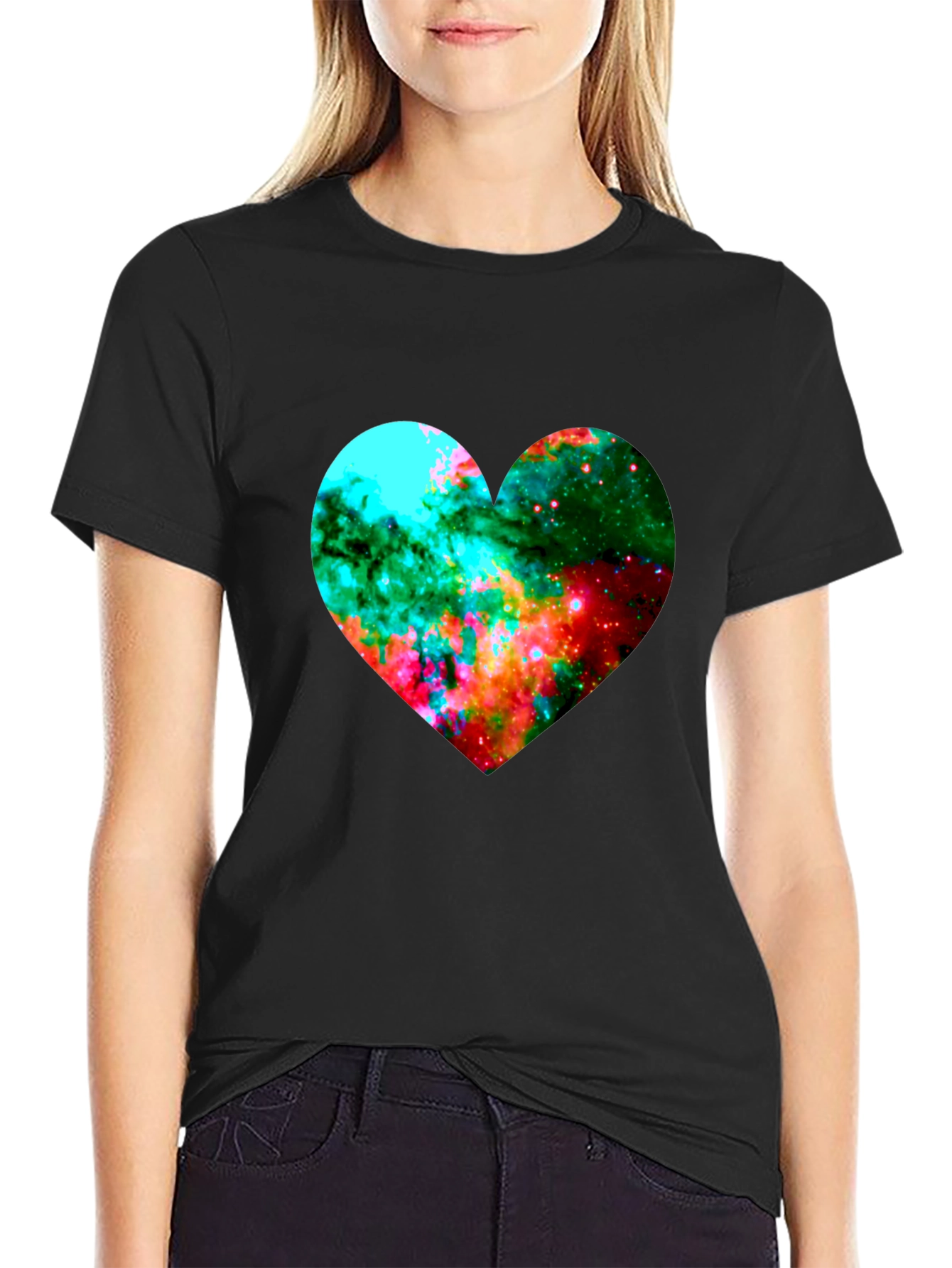 Black Galaxy Heart Graphic Black T-Shirt view 2