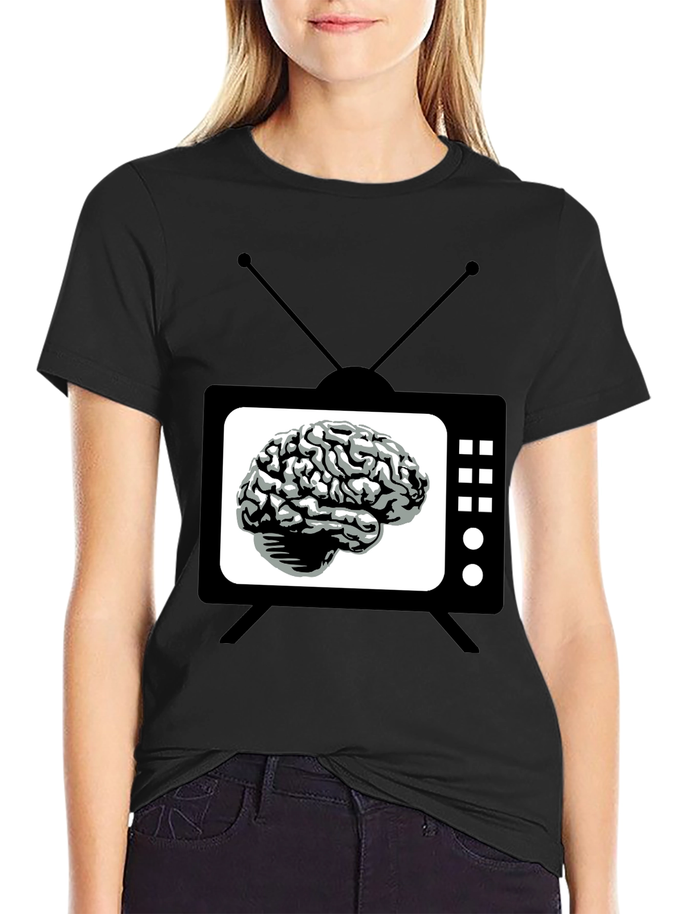 Brain TV Graphic Tee - Black Novelty T-Shirt - 2