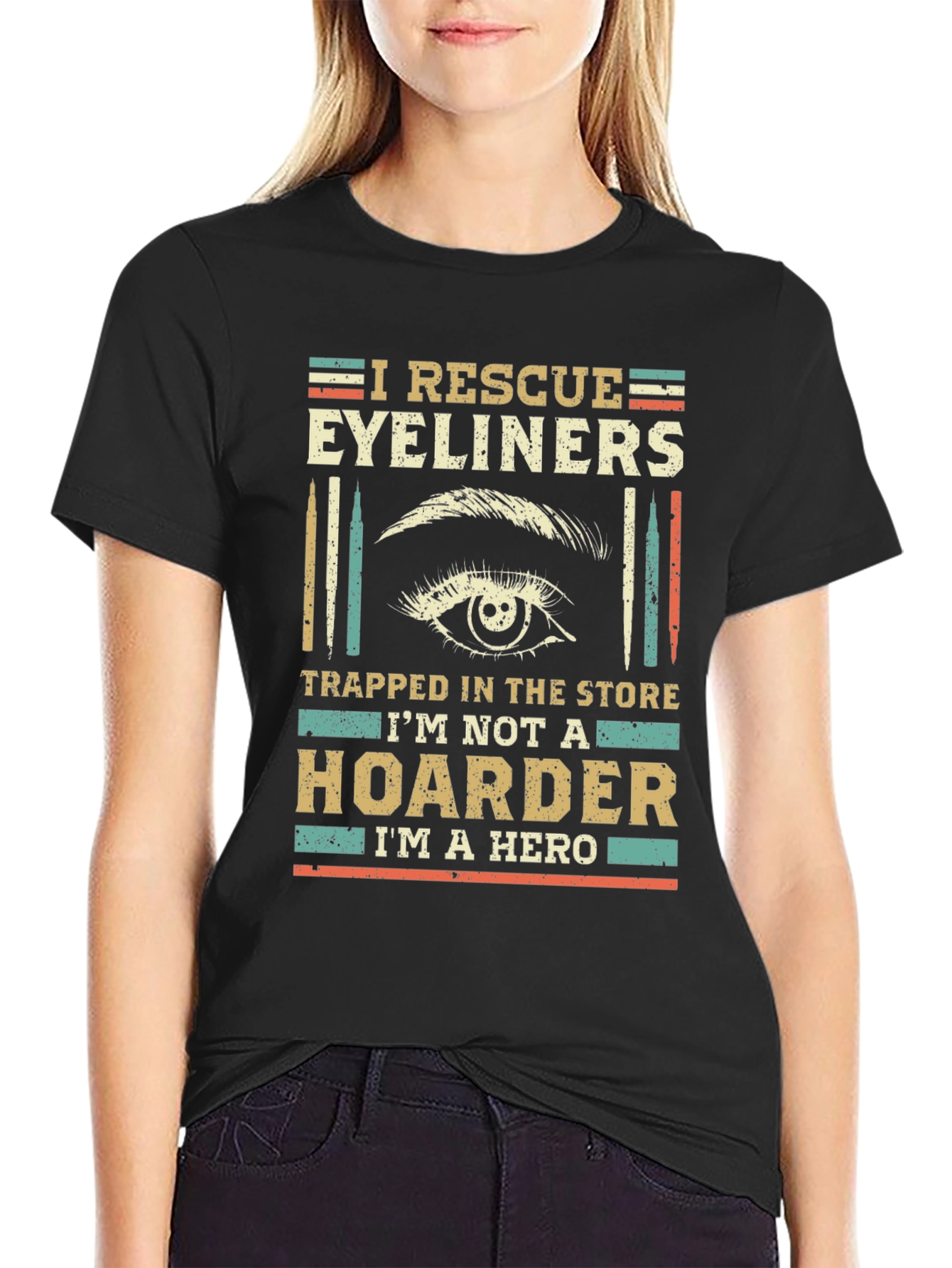 Black I Rescue Eyeliners Funny T-Shirt view 2