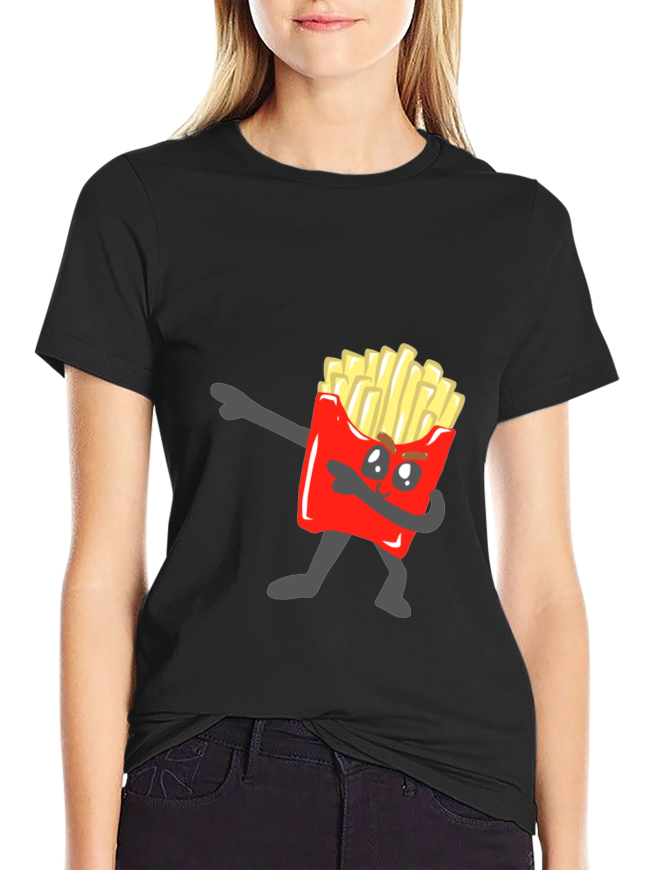 Black Funny French Fry Dab T-Shirt - Unique Design view 2