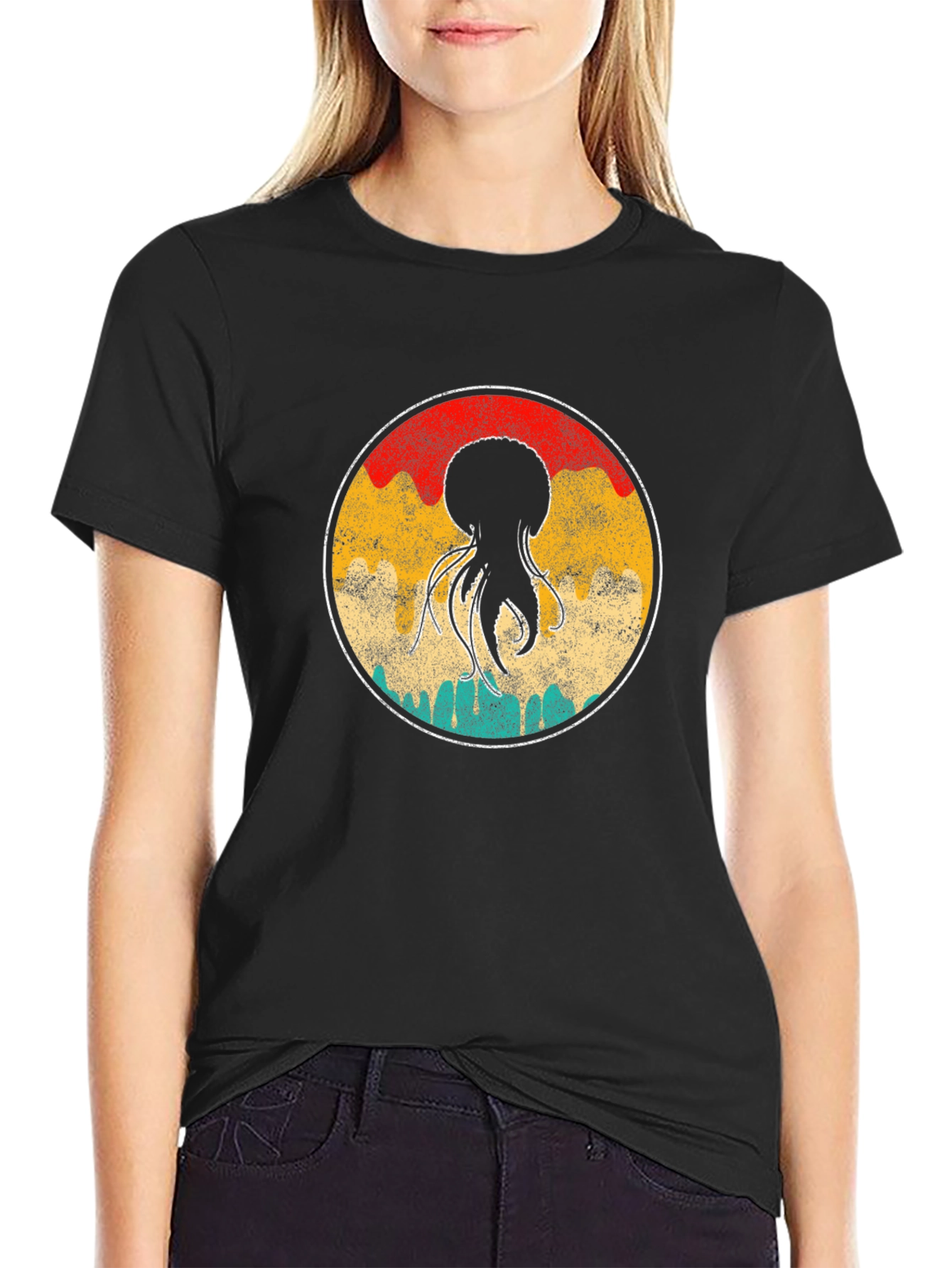 Black Retro Jellyfish Graphic T-Shirt view 2