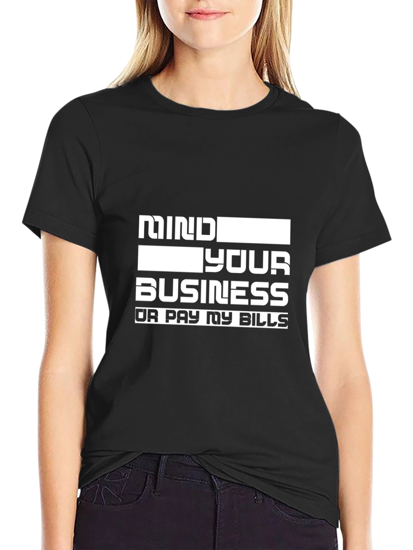 Black Mind Your Business Slogan Graphic Tee - Black view 2