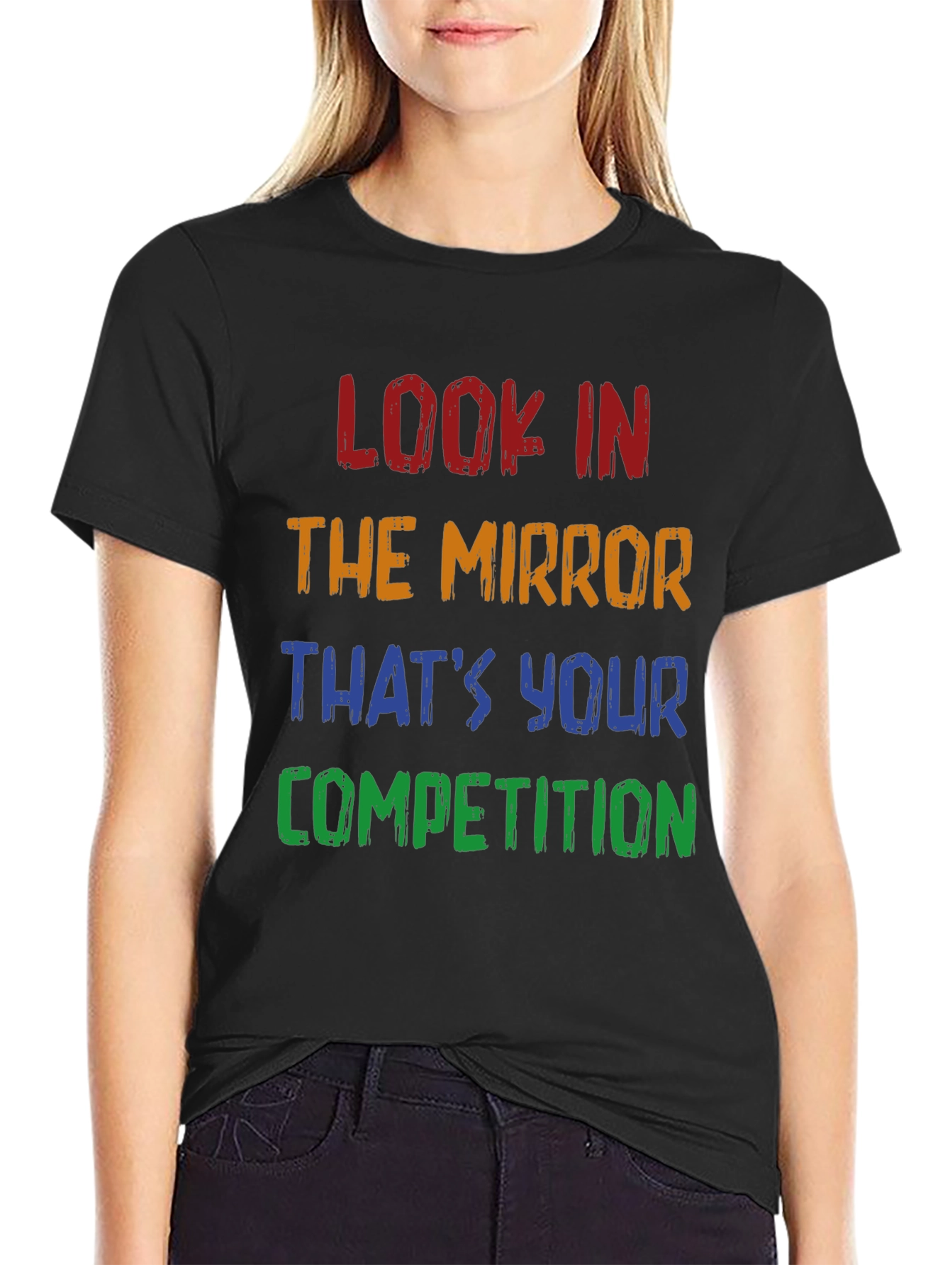 Black Motivational T-Shirt: Look in the Mirror - Competition view 2