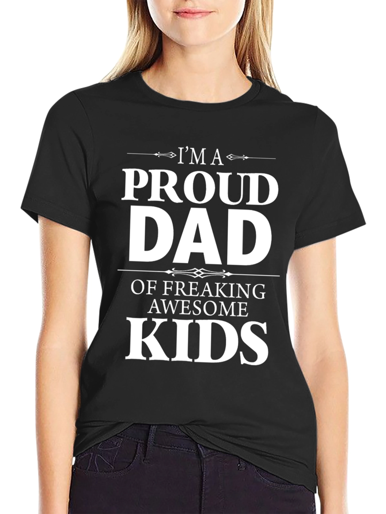 Black Proud Dad T-Shirt: Awesome Kids Edition view 2