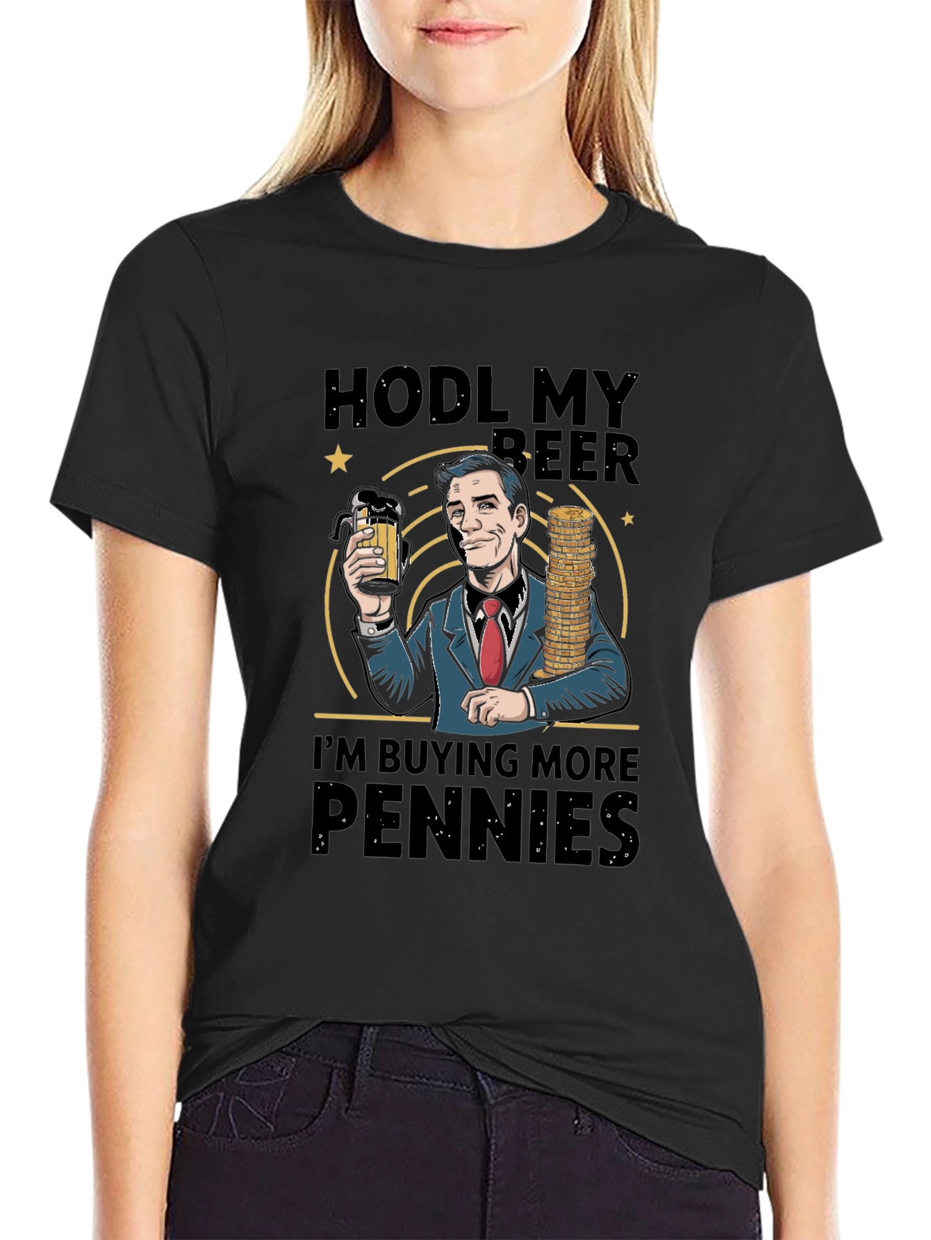 Black HODL My Beer Funny Crypto T-Shirt view 2
