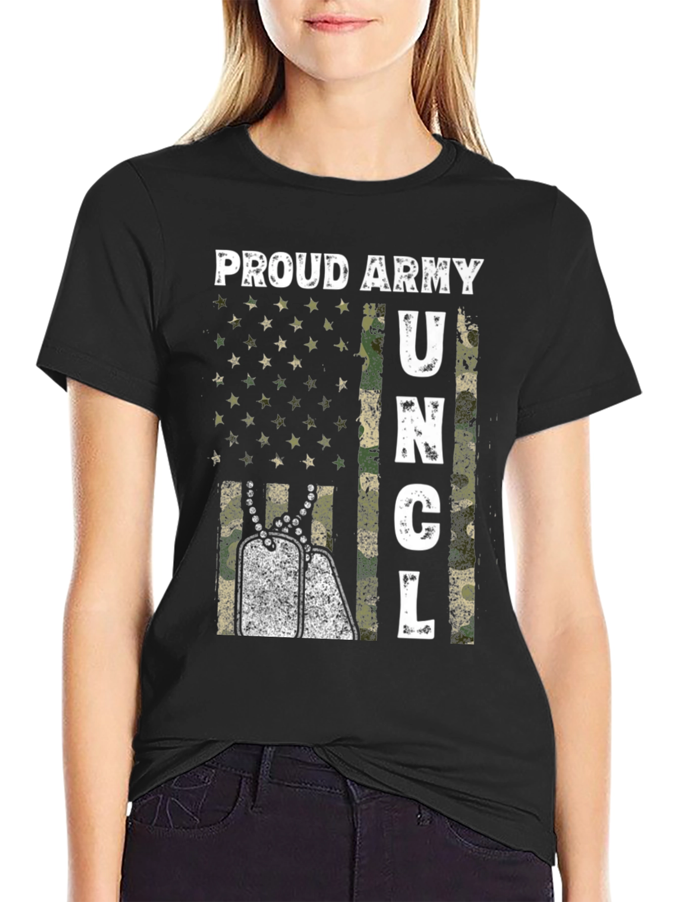 Black Proud Army Uncle Graphic T-Shirt view 2