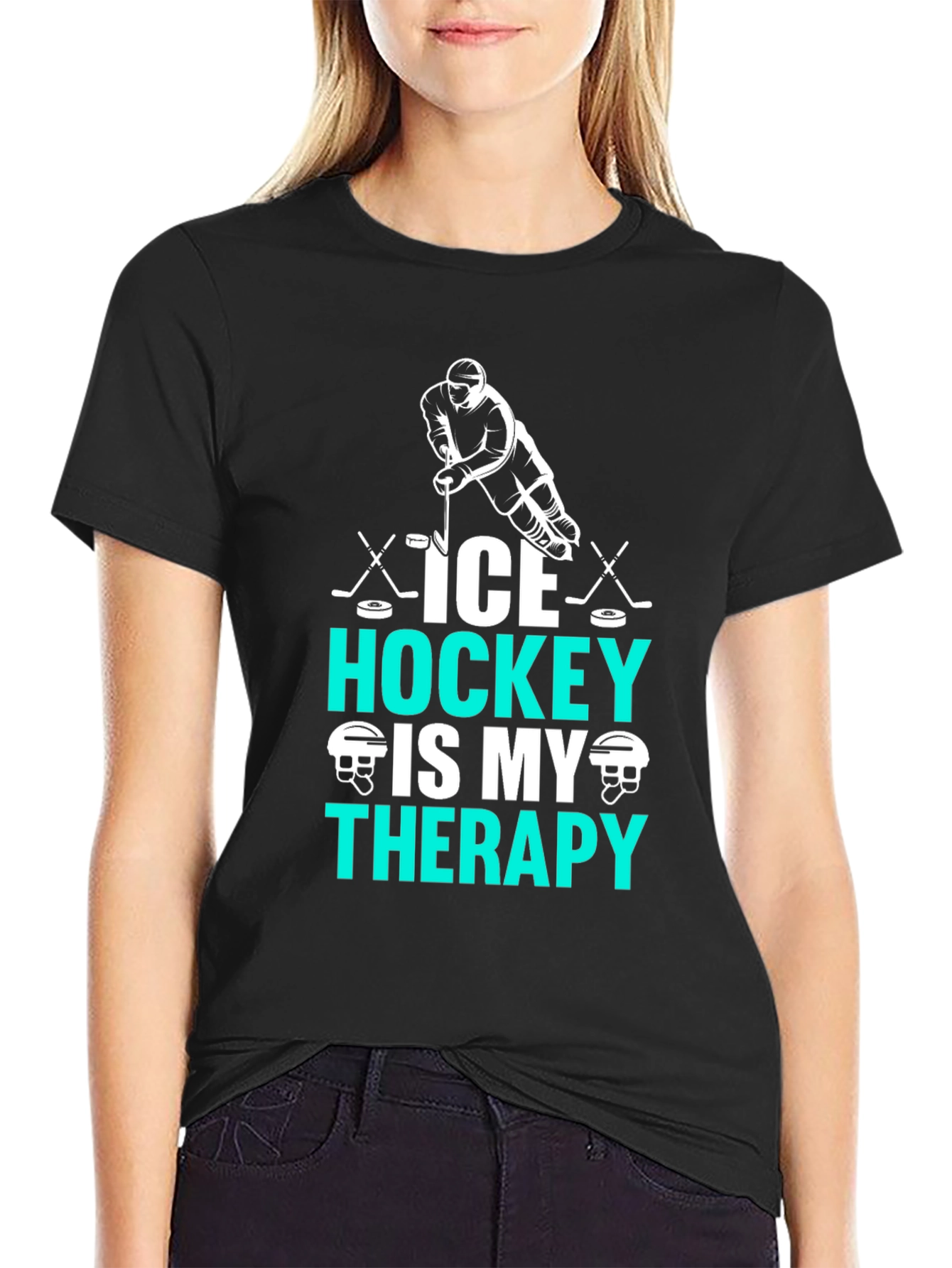 Black Ice Hockey Therapy Graphic T-Shirt for Hockey Lovers view 2