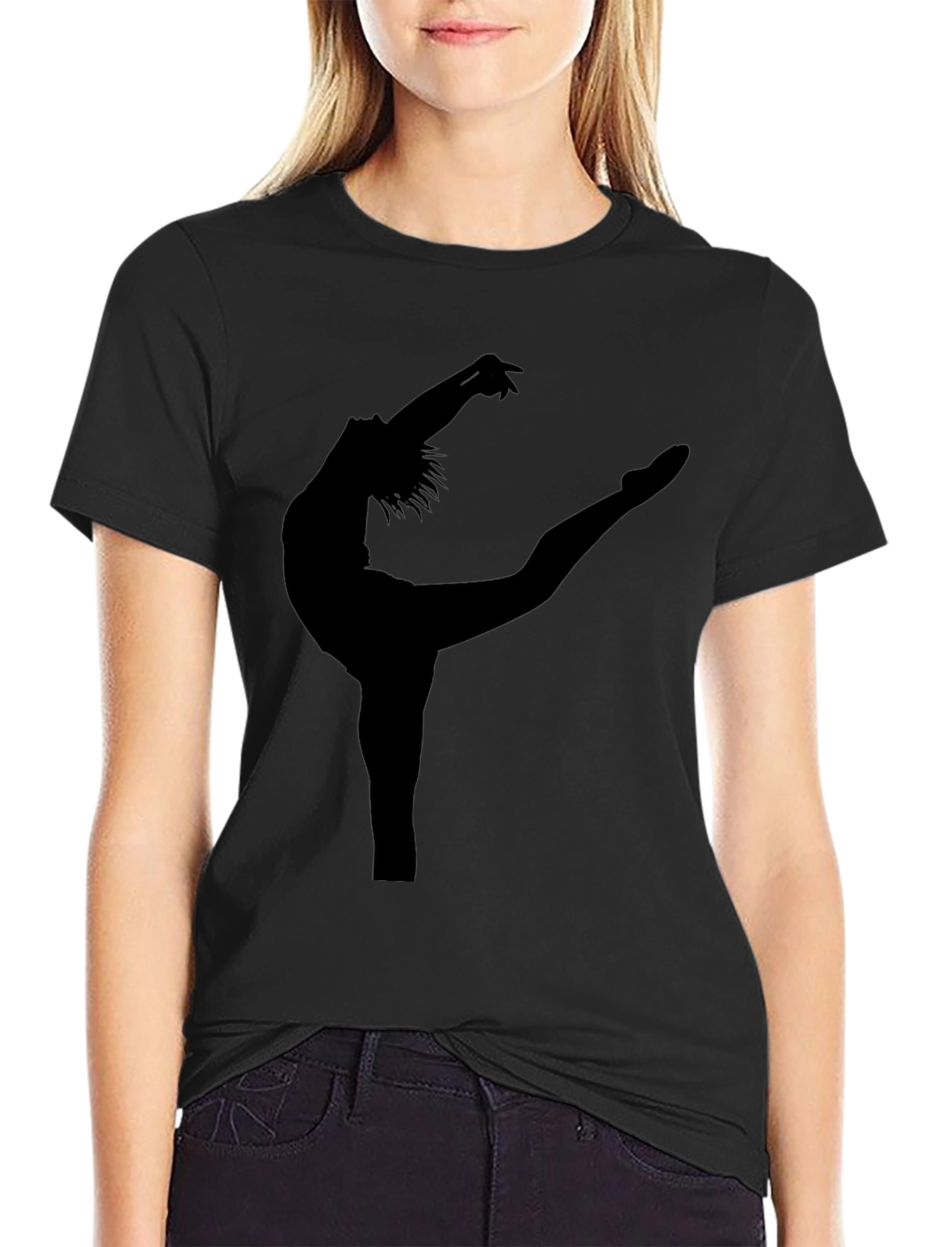 Black Ballet Dancer Silhouette Black T-Shirt view 2