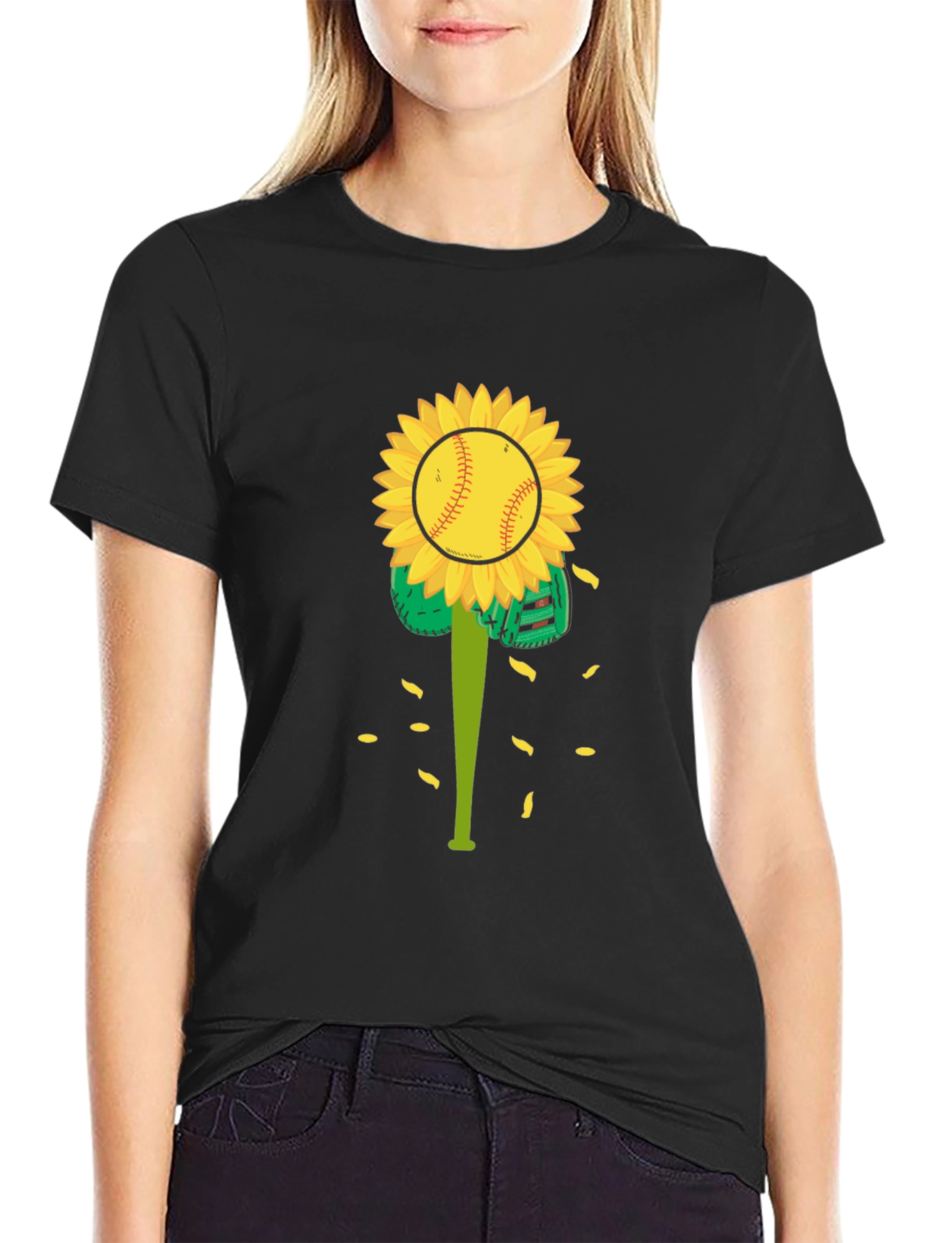 Black Sunflower Baseball Graphic Tee view 2