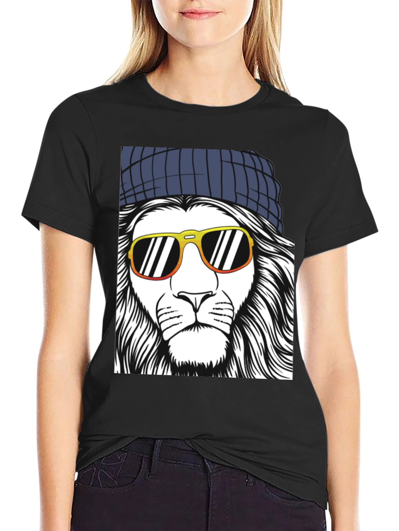 Black Cool Lion Graphic Tee - Men's Black T-Shirt view 2
