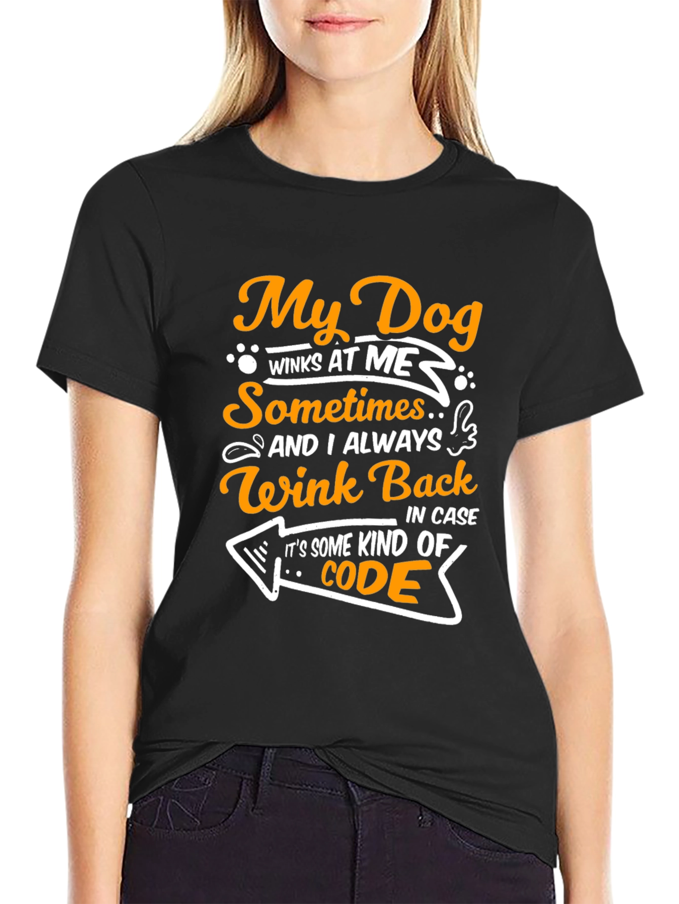 Black My Dog Winks at Me Funny T-Shirt view 2