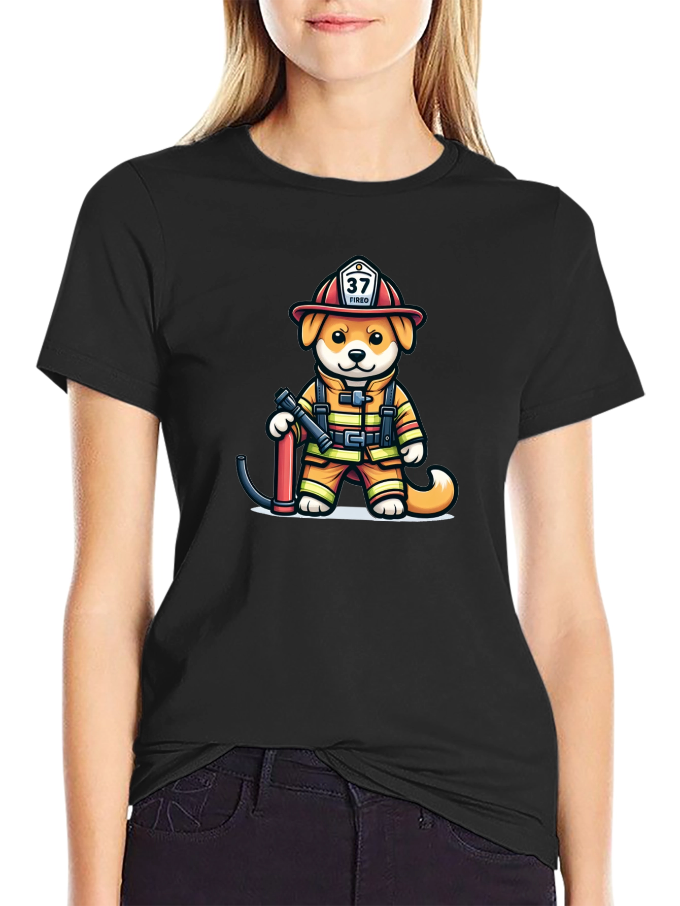 Black Firefighter Dog T-Shirt: Fired Up Pup! view 2